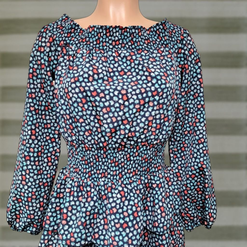 Michael Kors Dress Off The Shoulder Tiered Mini Women M Midnight Blue NWT