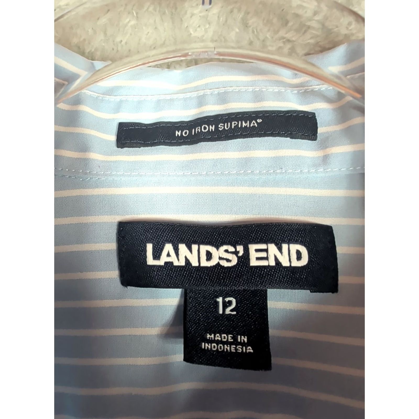 Lands' End Lands' End Shirt Womens 12 Blue Striped No Iron Supima Button Front Long Sleeve Size XL / US 12-14 / IT 48-50 - 3 Thumbnail