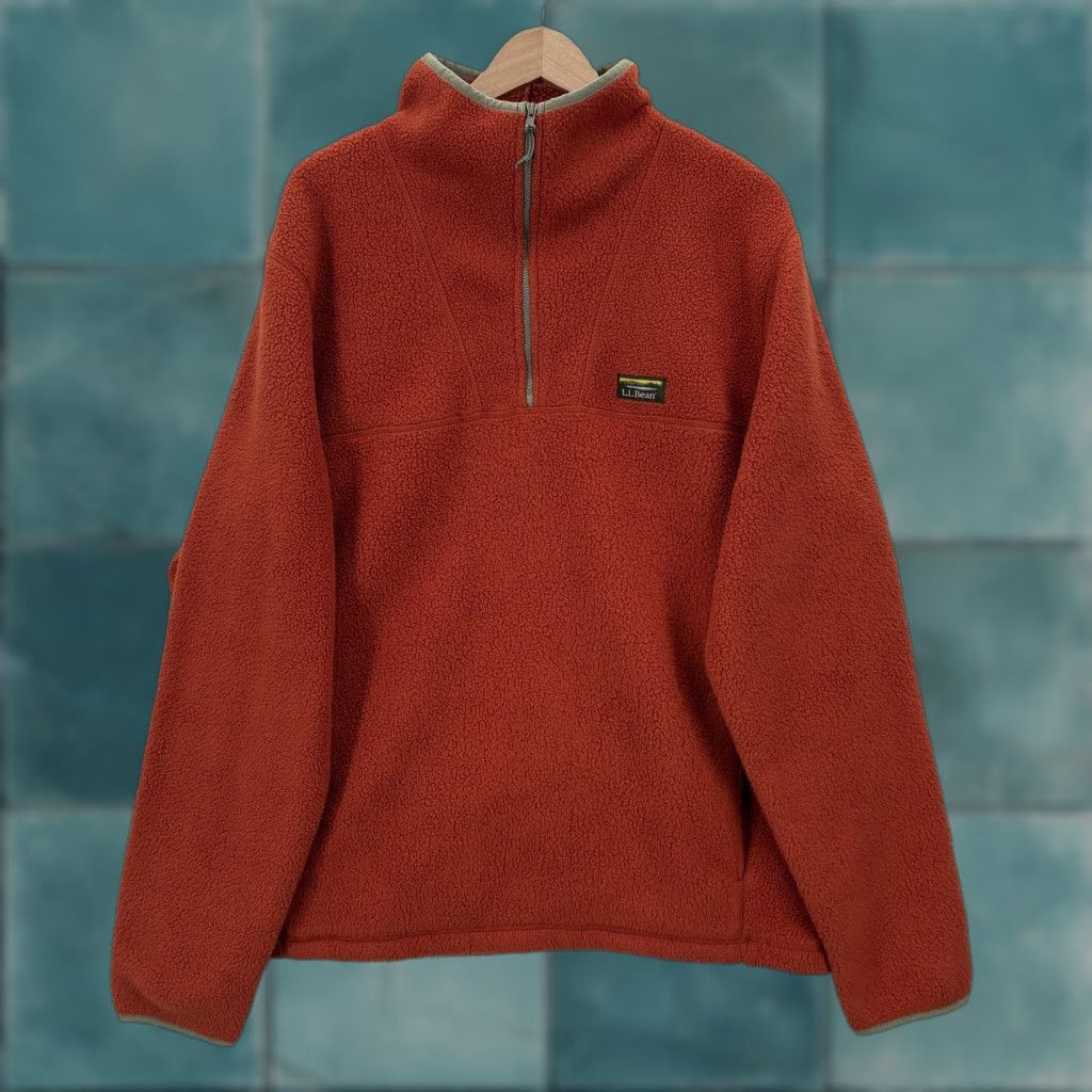 Vintage L.L.Bean Jacket Mens XLT Orange Fleece 1/4 Zip Pullover Hiking Outdoor Trail Shirt Size US XL / EU 56 / 4 - 1 Thumbnail