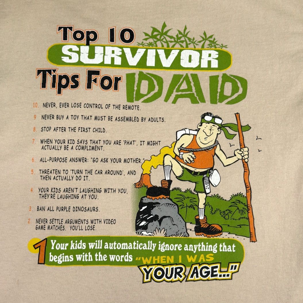 AAA VINTAGE Survivor Dad Shirt Adult LARGE Brown 90s TV Show Parody Top Ten Tips Crew Neck Short Sleeve Cotton Men Mens Size US L / EU 52-54 / 3 - 2 Thumbnail