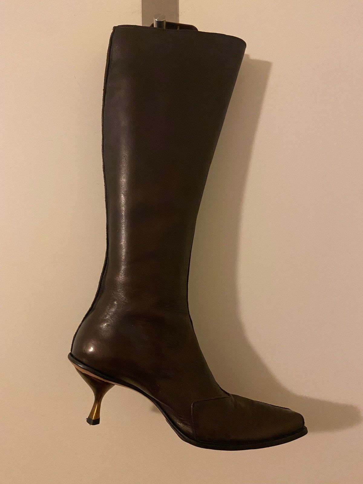 CYDWOQ Brown Leather Knee-High Boots Size US 7 / IT 37 - 2 Thumbnail