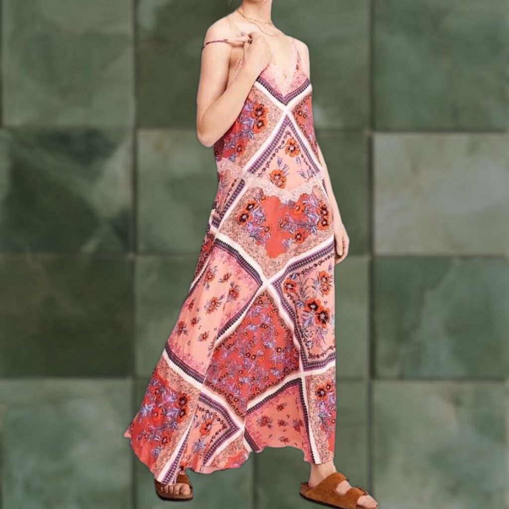 Free People Dress Intimately Stevie Scarf Maxi Boho Lace Trim Size Medium Maxi  Dresses