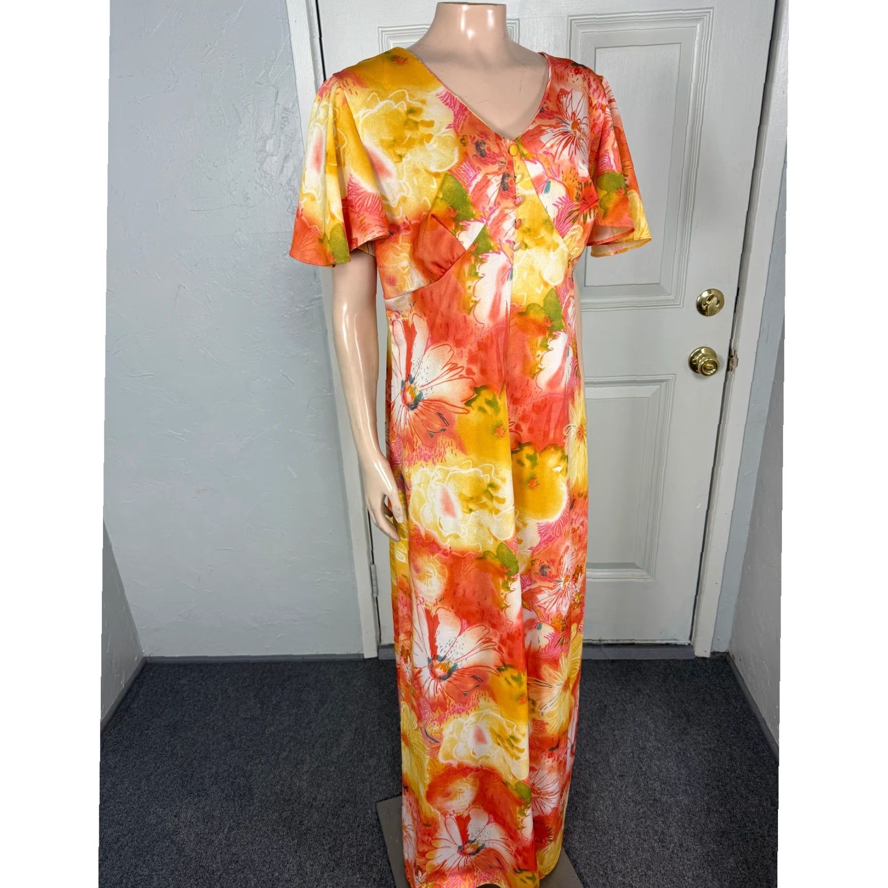 Vintage VINTAGE 70s Women's Dress Maxi Bohemian Flutter Sleeve Party Floral Large NN30 Size XXS / US 00 / IT 34 - 6 Thumbnail