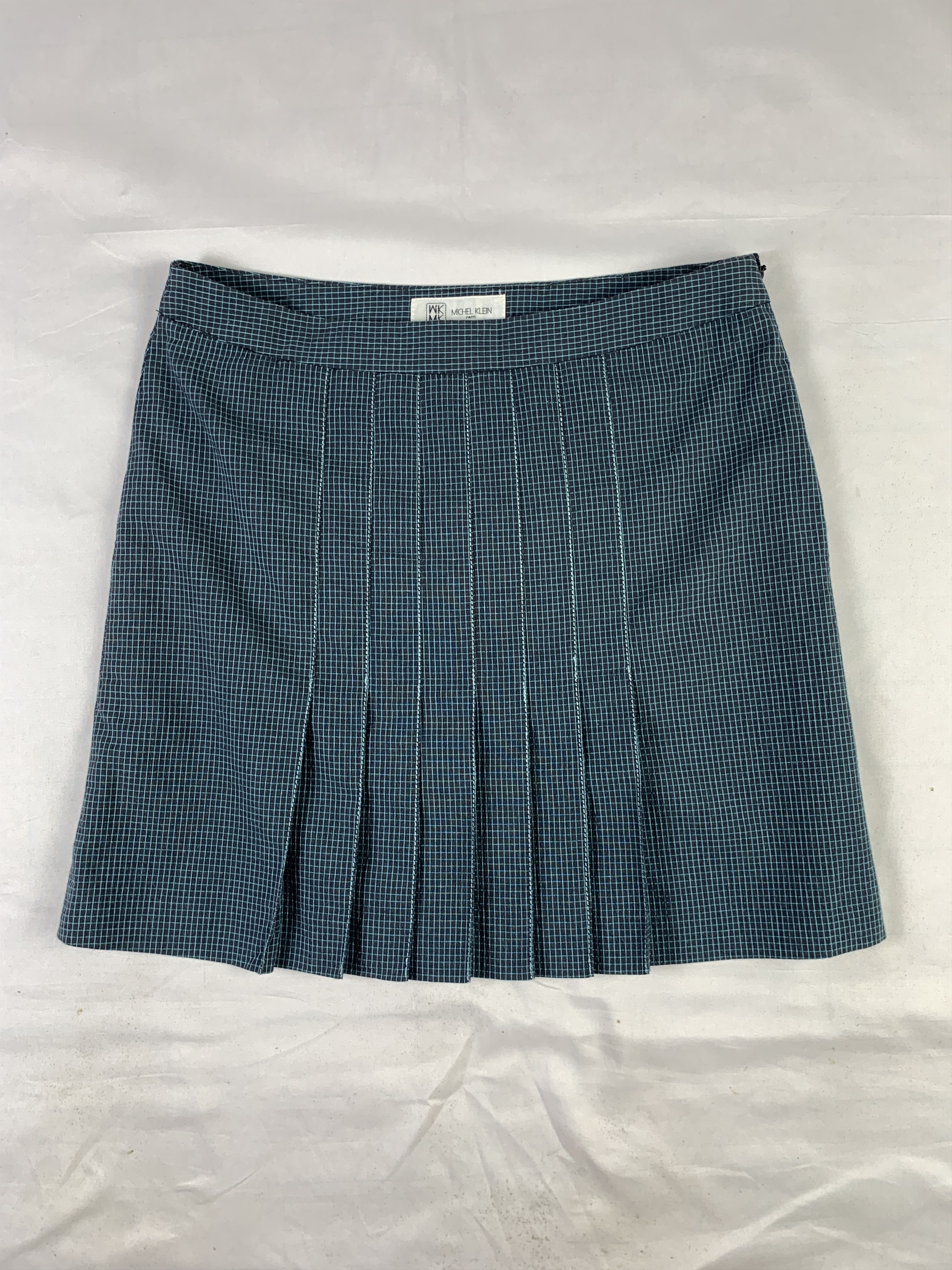 Michel Klein 2000s Michel Klein Navy Grid Pleated Skirt (29) Size 29" - 1 Thumbnail