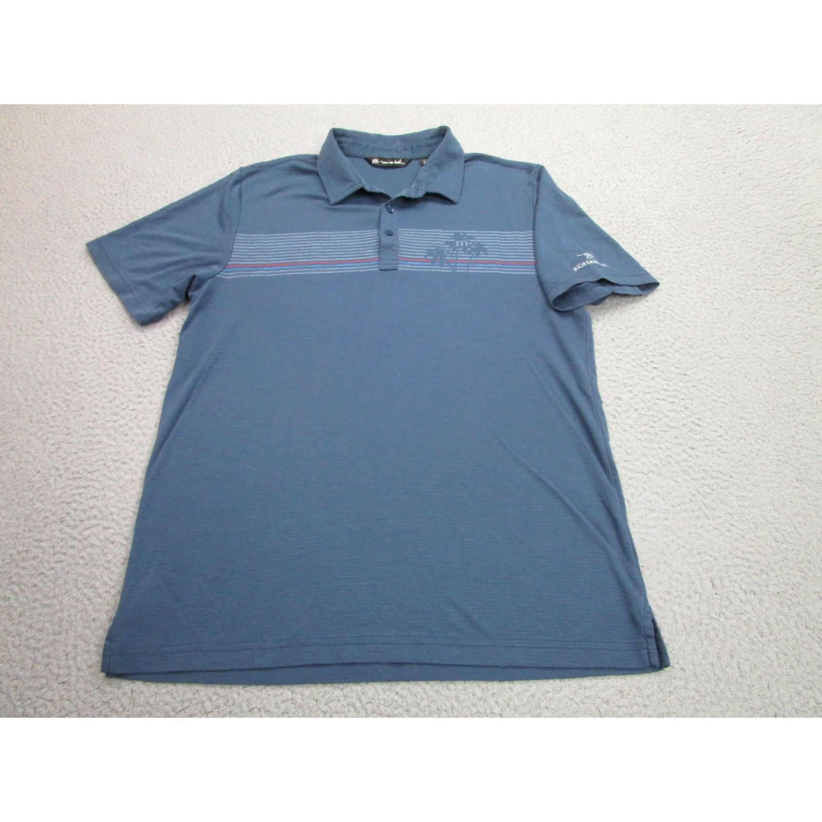 TravisMathew TravisMathew Shirt Mens Large Blue Kohanaiki Palm Stripe Golf Performance Size US L / EU 52-54 / 3 - 2 Thumbnail