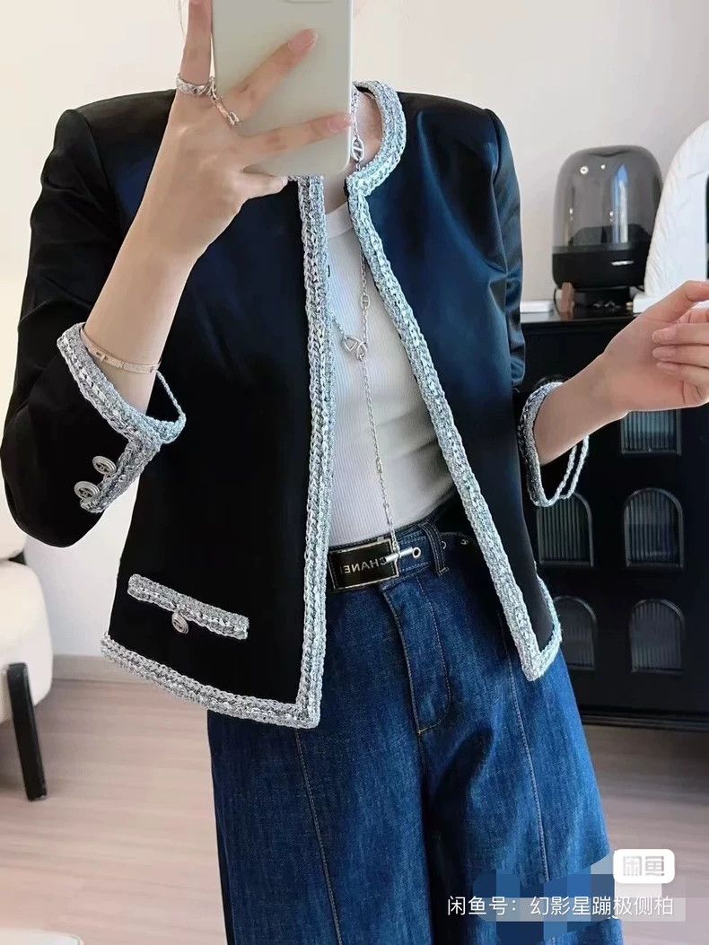 Chanel Chanel Roof series black and silver stitching satin jacket Size XXS / US 00 / IT 34 - 1 Thumbnail