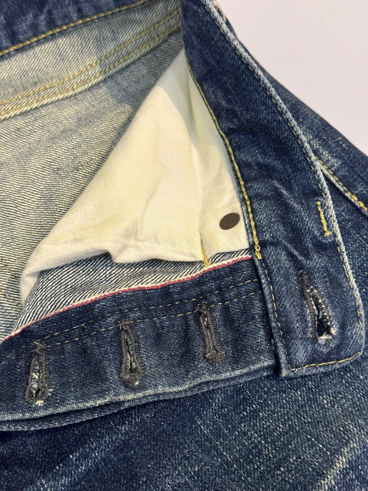 Japanese Brand × Kaihara Denim Tabloid News Selvedge Leather Cow Jeans Japan 32 Inches Size US 32 / EU 48 - 8 Thumbnail