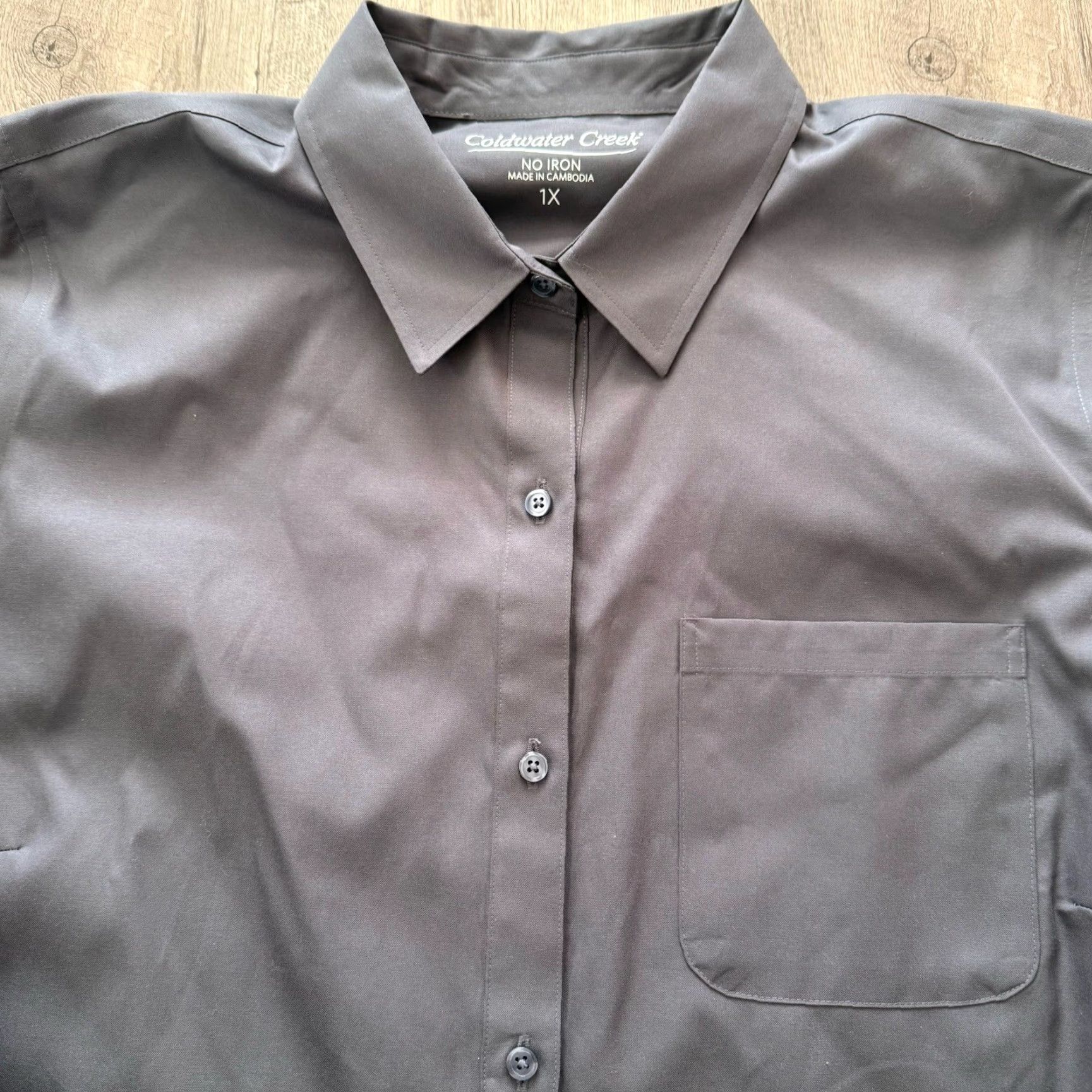 Coldwater Creek Coldwater Creek Top Womens Button-Up Shirt 1X Gray No Iron 3/4 Sleeve Classic Size XL / US 12-14 / IT 48-50 - 3 Thumbnail
