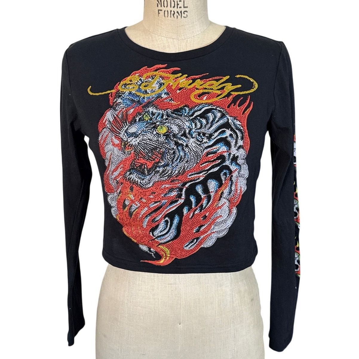 Ed Hardy Ed Hardy Rhinestone Embellished Lion Cropped T-shirt Size L / US 10 / IT 46 - 1 Thumbnail