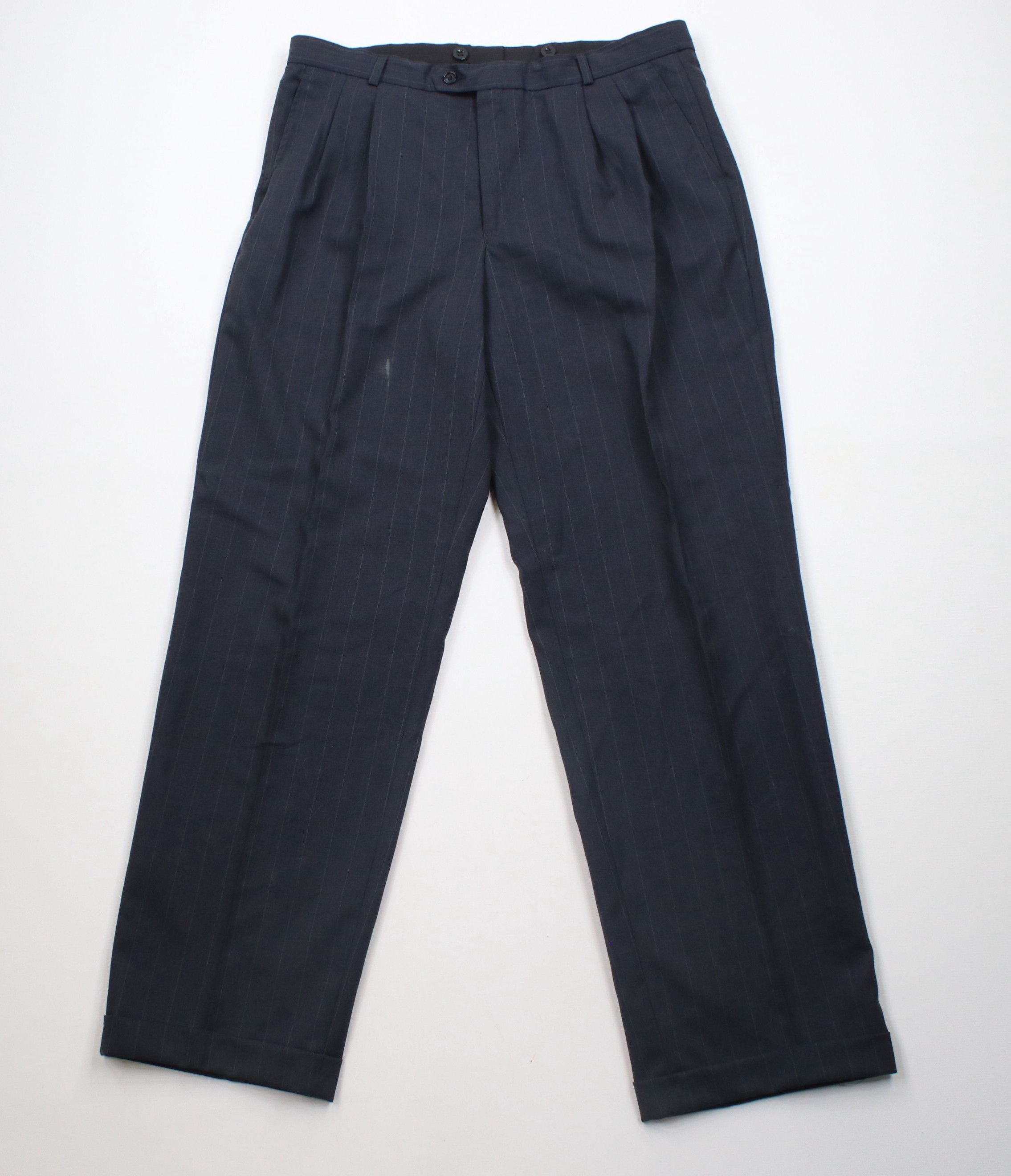 Vintage 90s Streetwear Wool Pinstriped Wide Leg Chino Pants