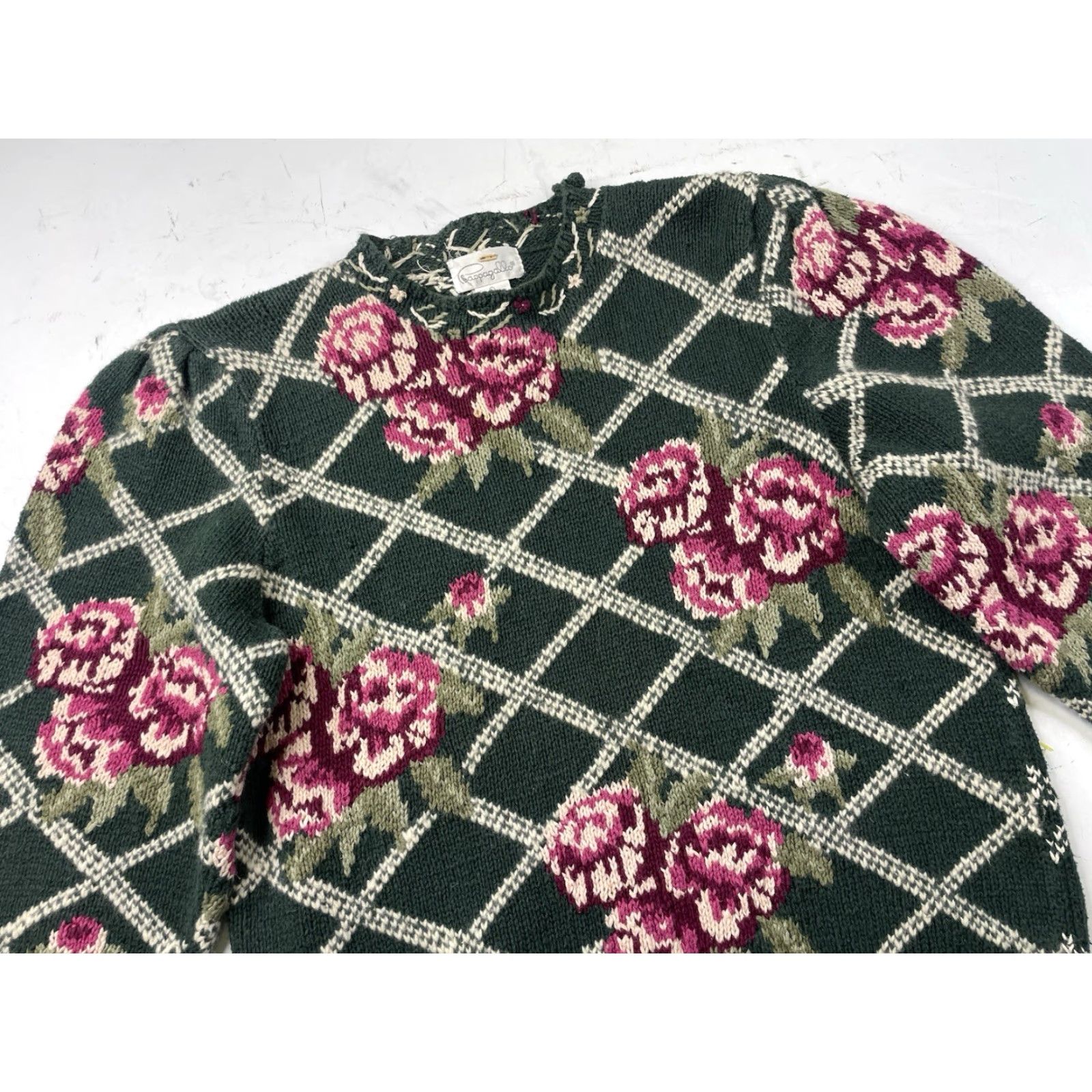 Vintage VINTAGE Pappagallo Rose Sweater Womens Size L Green Cotton Blend Knit Pullover Heavyweight Retro Size L / US 10 / IT 46 - 2 Thumbnail