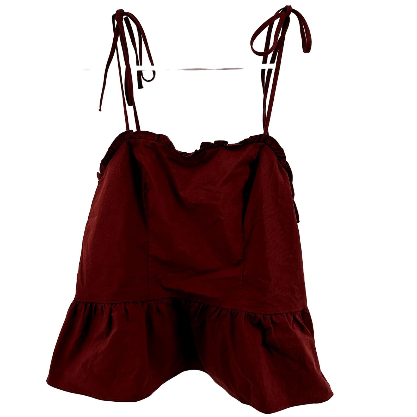 Express Express Fitted Tie Strap Peplum Cami Smocked Ruffle Red S Size S / US 4 / IT 40 - 2 Thumbnail