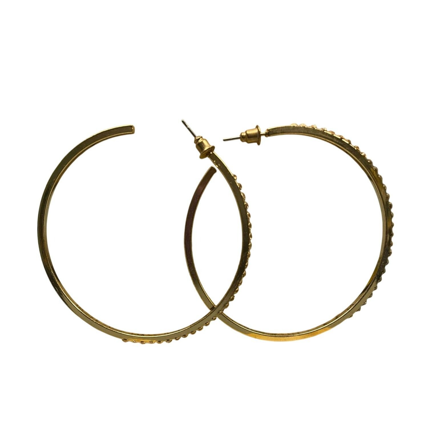 Other Gold-Tone Rhinestone 2 inch Hoop Pierced Earrings Size ONE SIZE - 1 Thumbnail
