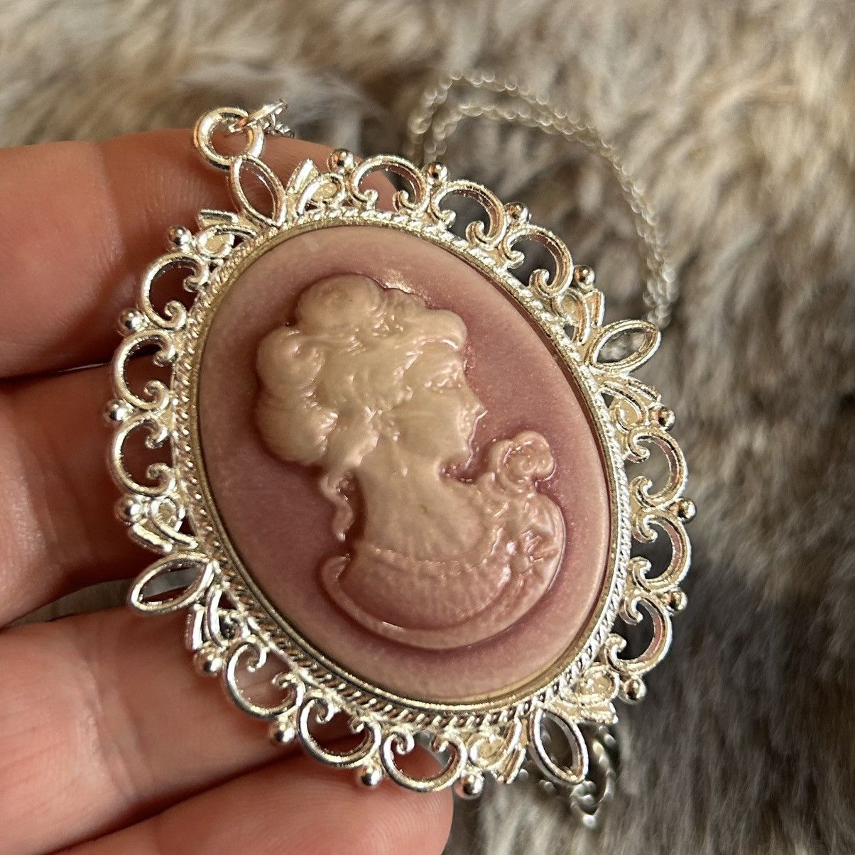 Handmade Handcrafted dark rose opalescent Victorian lady necklace Size ONE SIZE - 1 Thumbnail