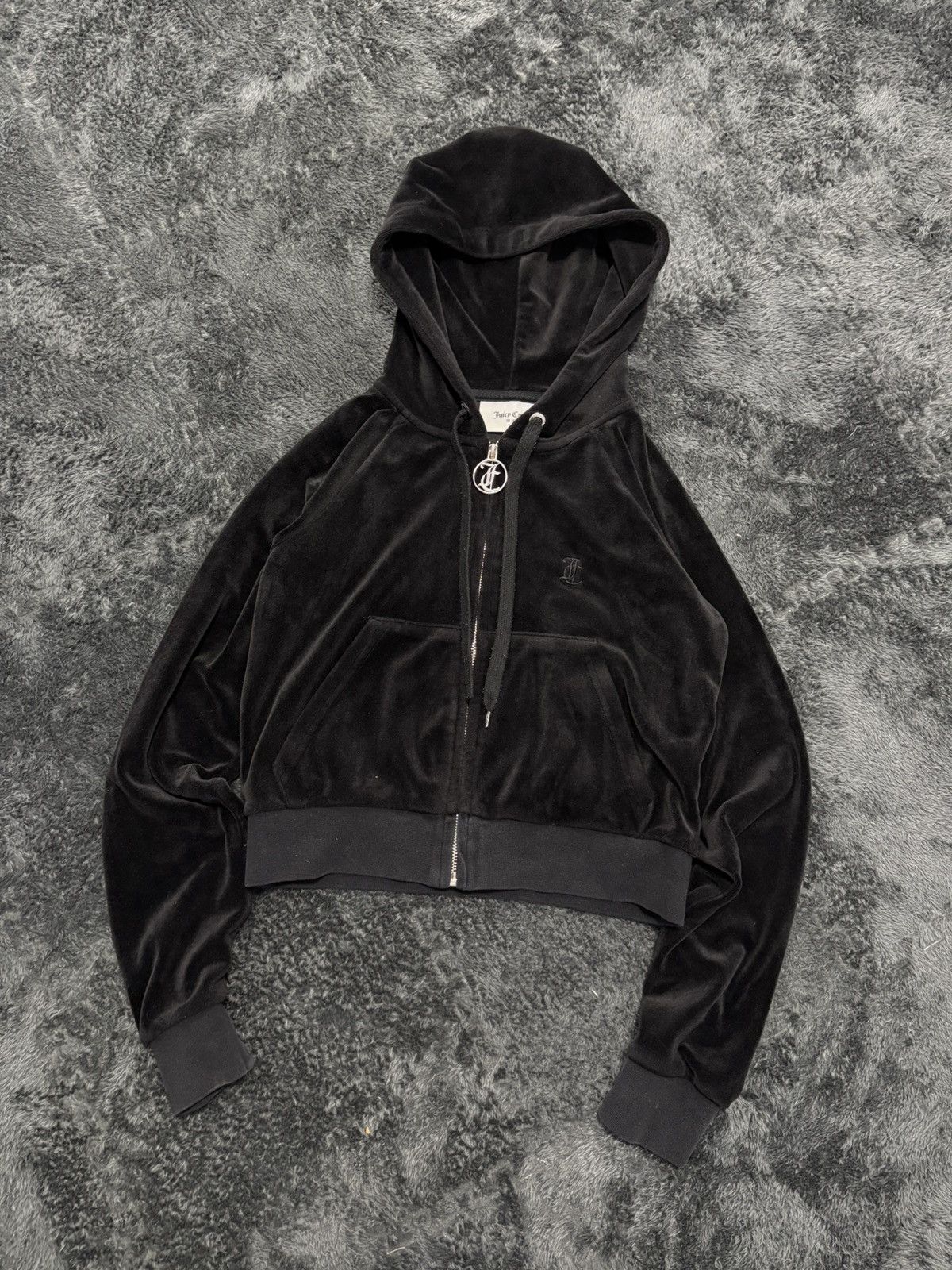 Juicy Couture Juicy Couture Black Velour Big Logo Suit Hoodie + Pants Size XS / US 0-2 / IT 36-38 - 7 Thumbnail