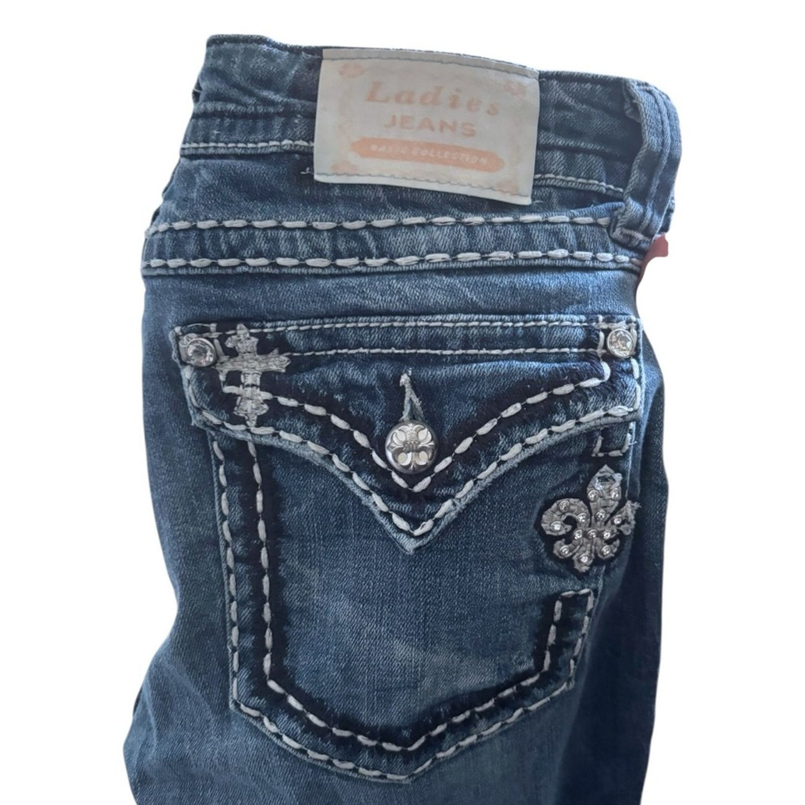 0 Women’s Slim Skinny Jeans Embroidery & Rhinestone Accents Size 34" / US 12 / IT 48 - 6 Thumbnail