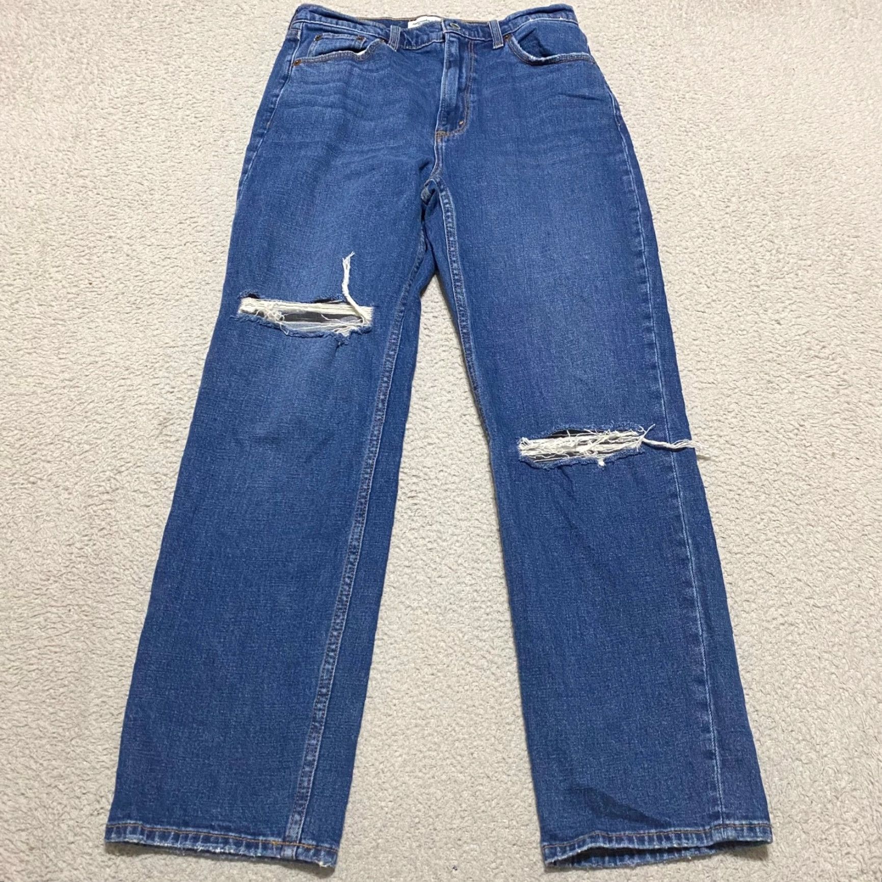 Abercrombie & Fitch Abercrombie & Fitch Jeans Womens 8 Blue Denim Straight High Rise Distressed Size 30" / US 8 / IT 44 - 2 Thumbnail
