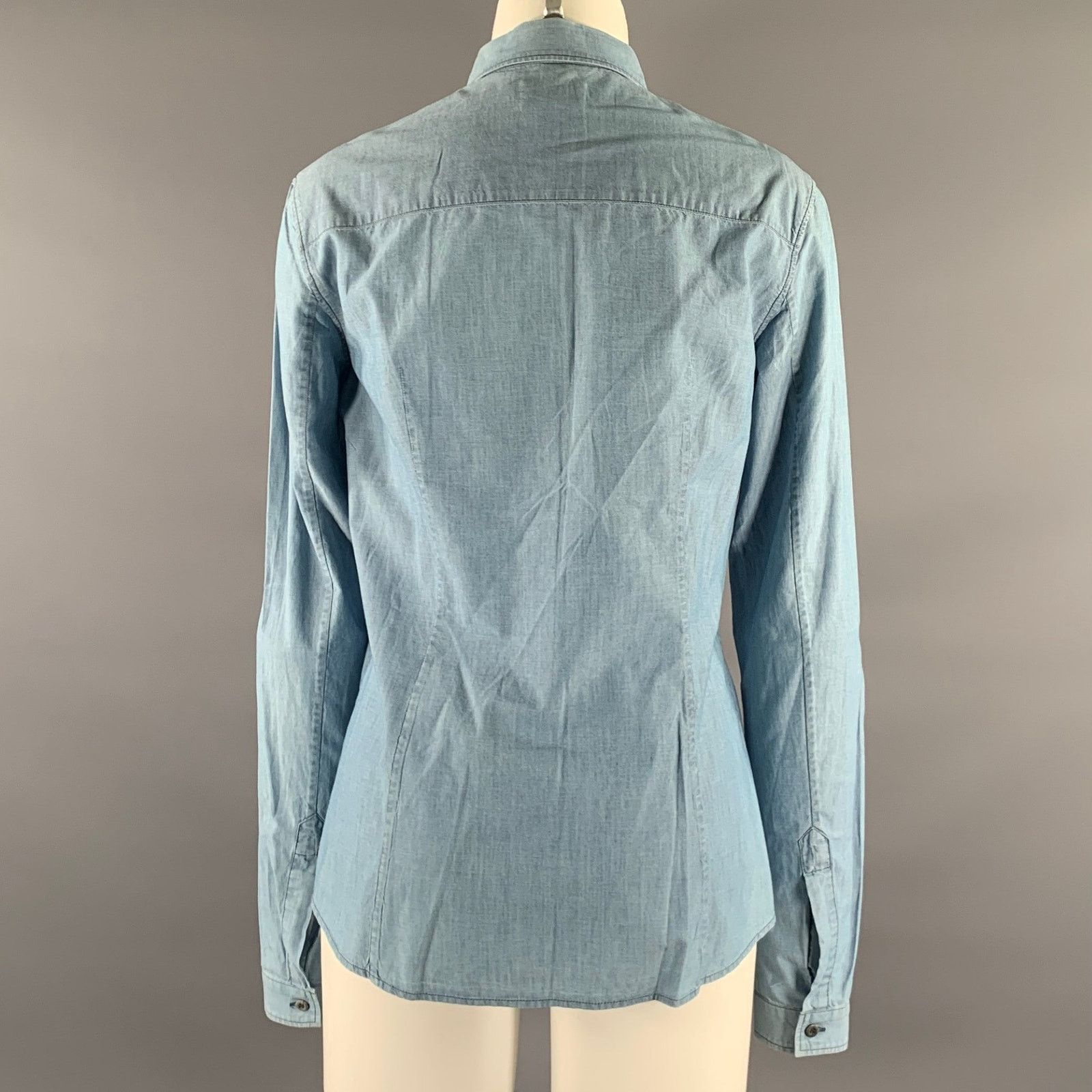 Prada PRADA Size S Blue Linen Blend Spread Collar Shirt Size S / US 4 / IT 40 - 3 Thumbnail