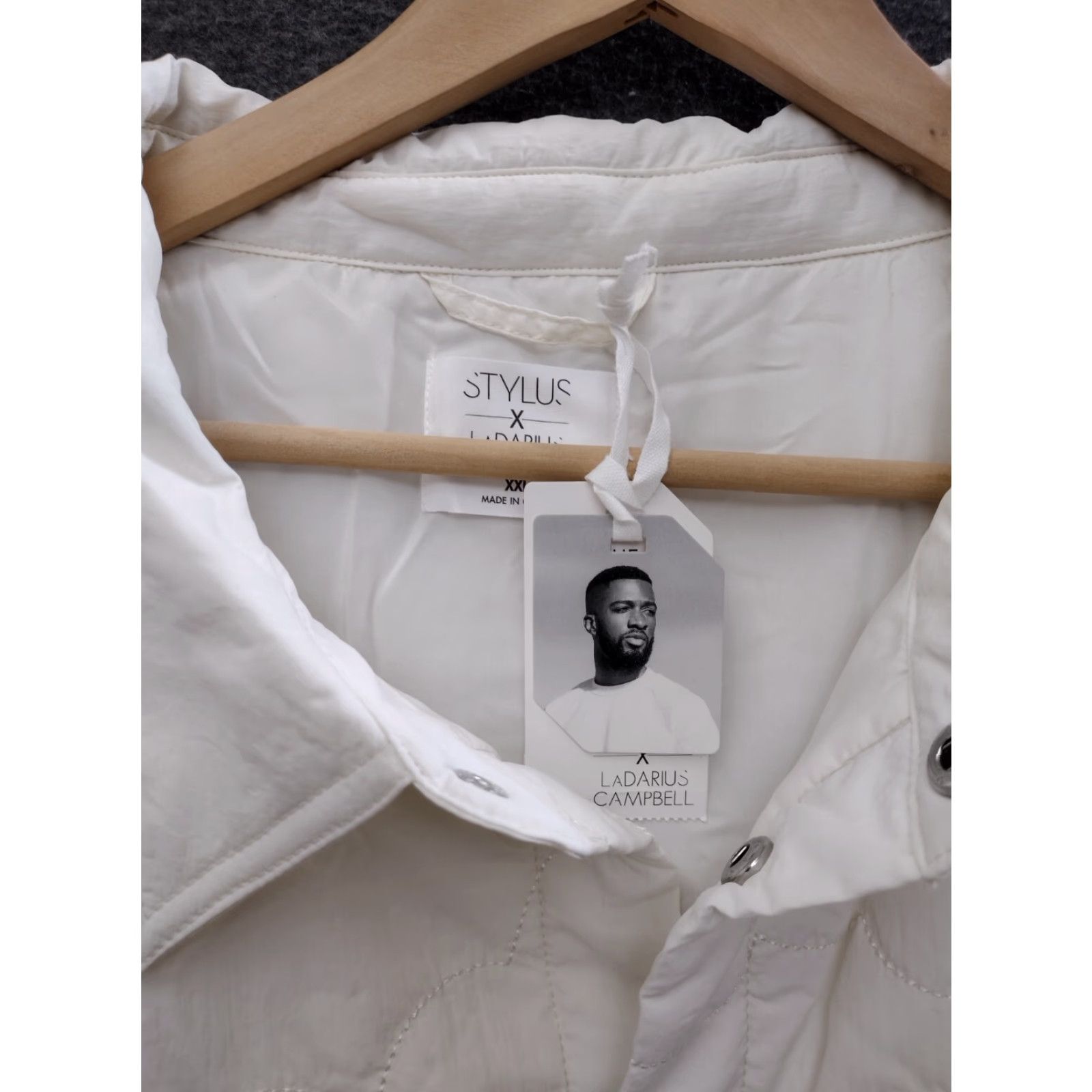 Vintage Stylus x LaDarius Campbell Men's Jacket Adult XXL Ivory Pockets Inner Nylon Snap Closure Solid Pattern Button-Down Collar Mid-Length Pockets Rain Coat Size US XXL / EU 58 / 5 - 6 Thumbnail