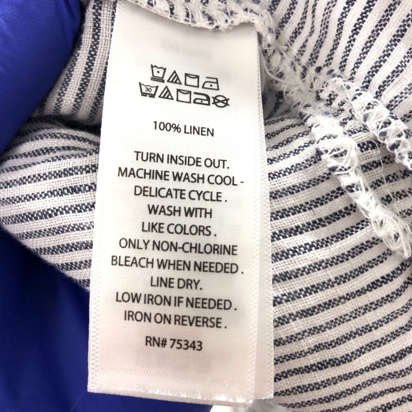 Christian Siriano Christian Siriano Shirt Medium 100% Linen Button Short Sleeve Striped Blue Women Size M / US 6-8 / IT 42-44 - 5 Thumbnail