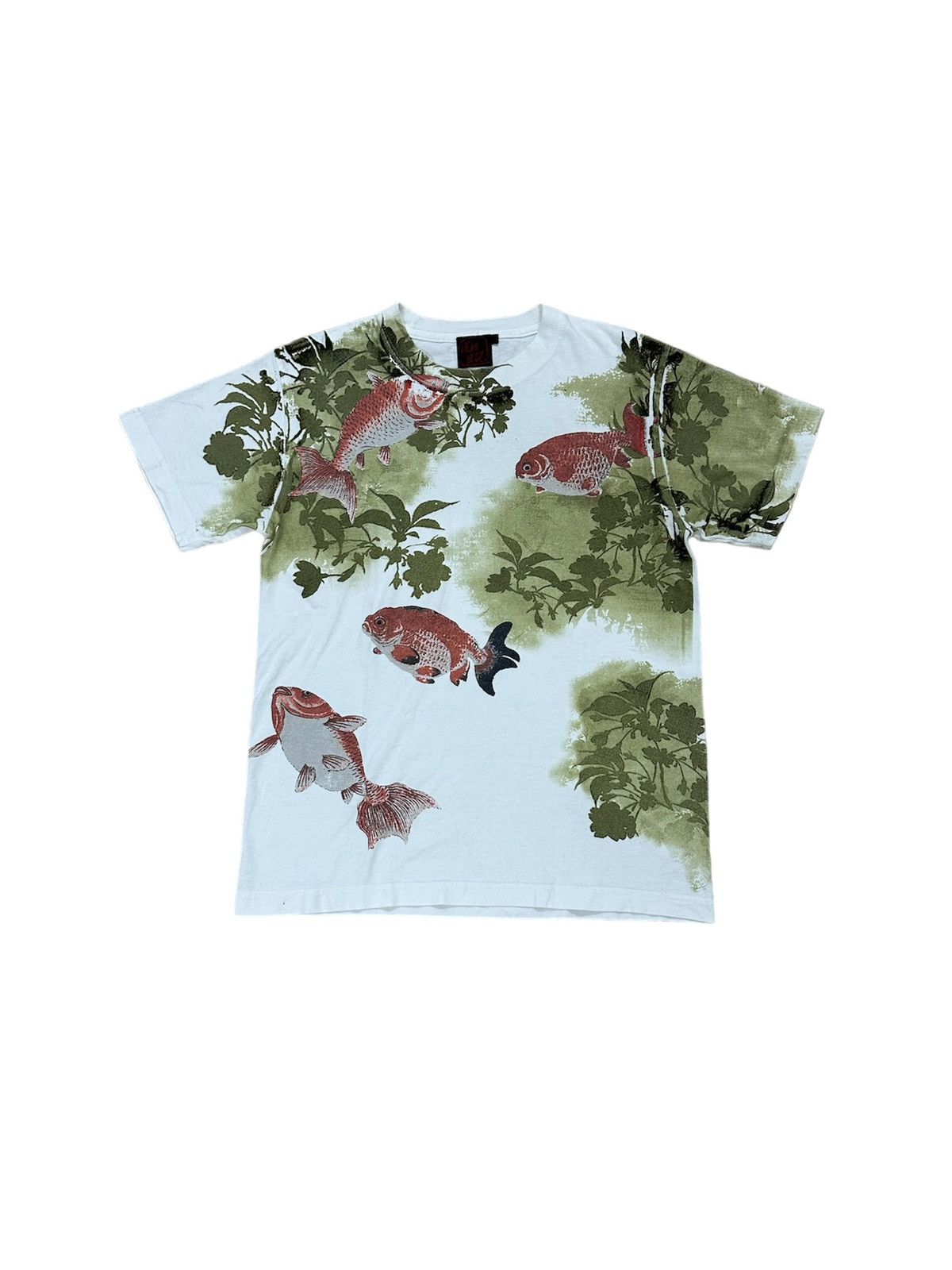 image of Beauty Beast x Sukajan T Shirts Beautiful Fish Koi Sukajan Design Tee in White (Size Small)