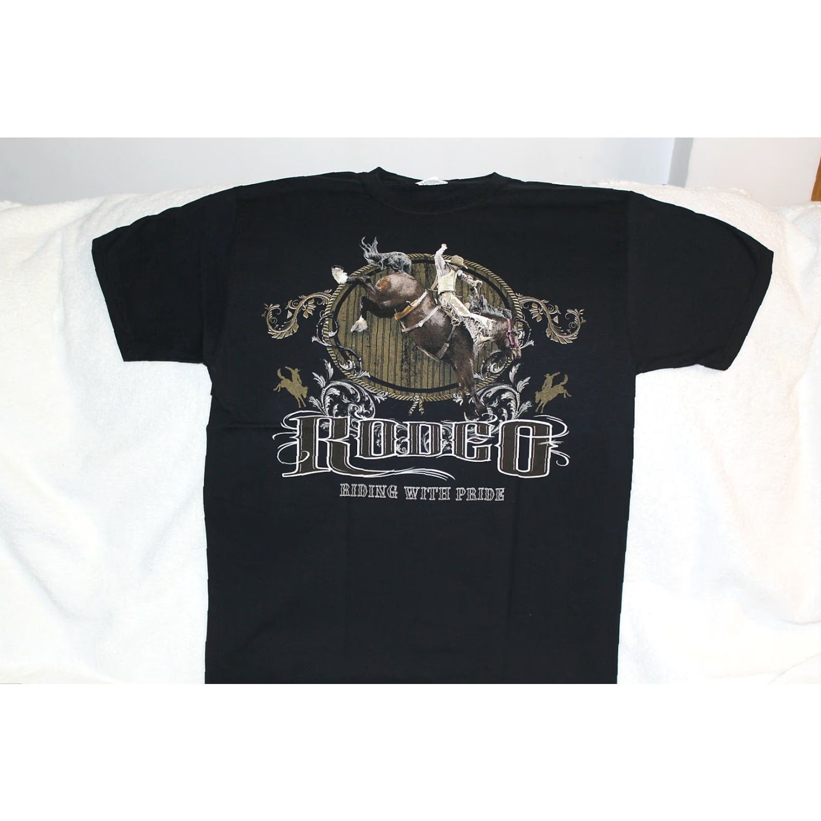 Vintage VINTAGE Cowboy Rodeo T-Shirt Men XL Graphic Short Sleeve Black Horse Riding Bull Riding Western Size US XL / EU 56 / 4 - 3 Thumbnail