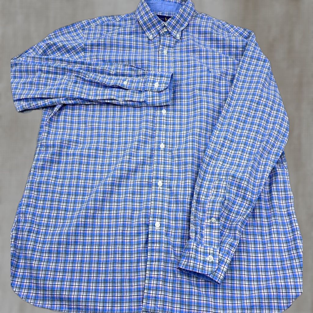 Ralph Lauren Ralph Lauren Shirt Men XL Blue Plaid Button Up Dress Stretch Cotton Poplin Size 46R - 1 Thumbnail