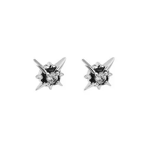Jewelry × Sterling Silver Crystal Stone Earrings Gothic Punk Chrome Jewelry Star Spike Size ONE SIZE - 2 Thumbnail