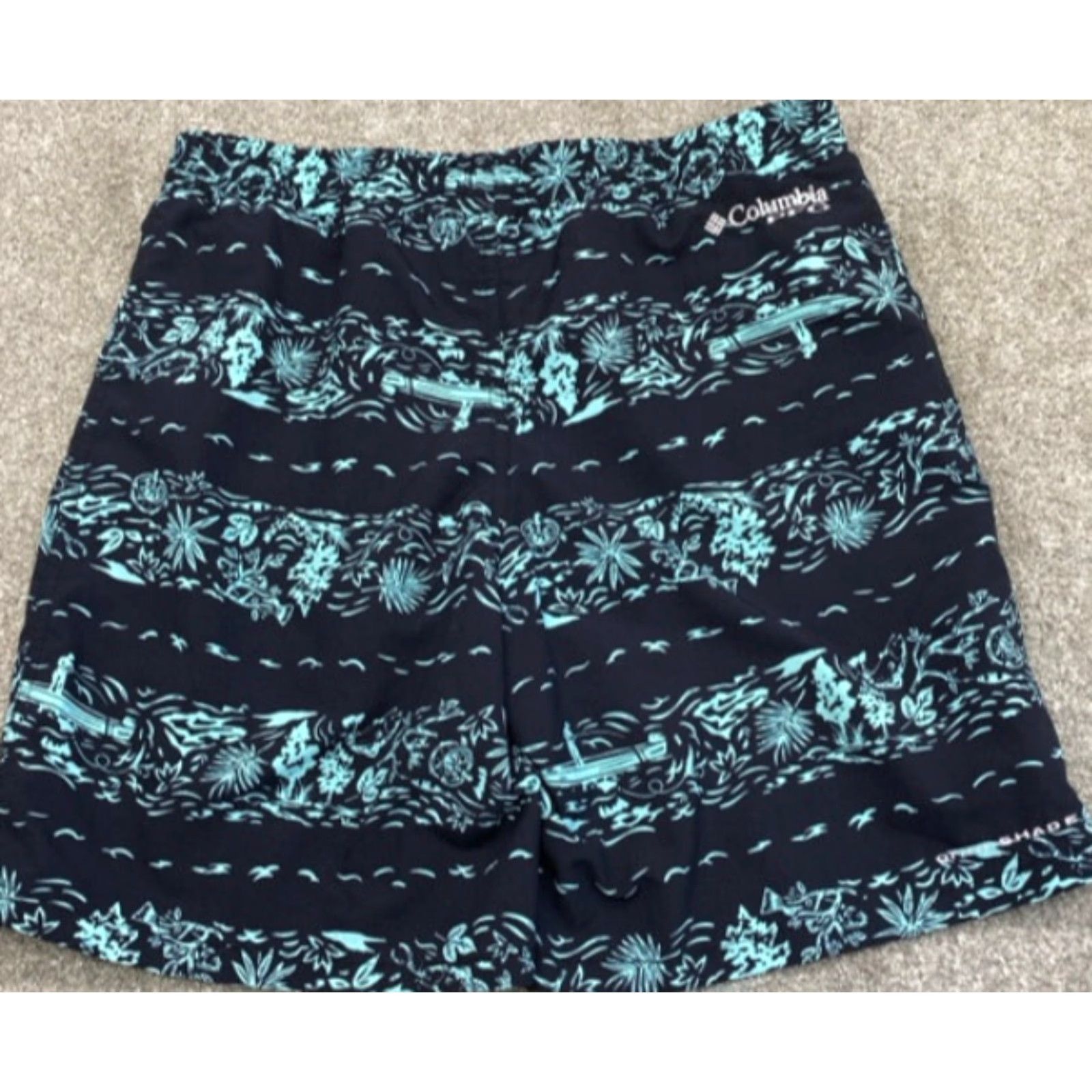 Vintage Columbia Swim Trunks Boys Large Blue Fish Theme UPF 50 Trunks Surf Skate Mid-Length Bottom Mens Girls Size US 33 - 6 Thumbnail