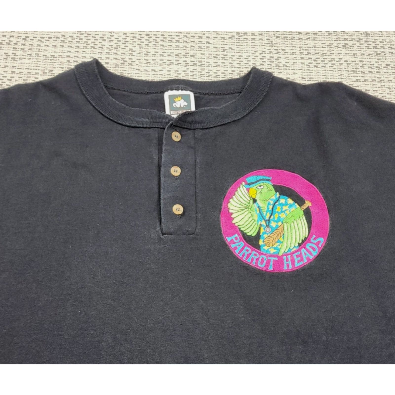 Vintage VINTAGE Cotton Deluxe Parrot Heads Shirt Mens XL Black Henley Short Sleeve Cotton Deluxe Logo Graphic Print 90s USA Mens XL Black Parrot Heads Shirt Size US XL / EU 56 / 4 - 4 Thumbnail