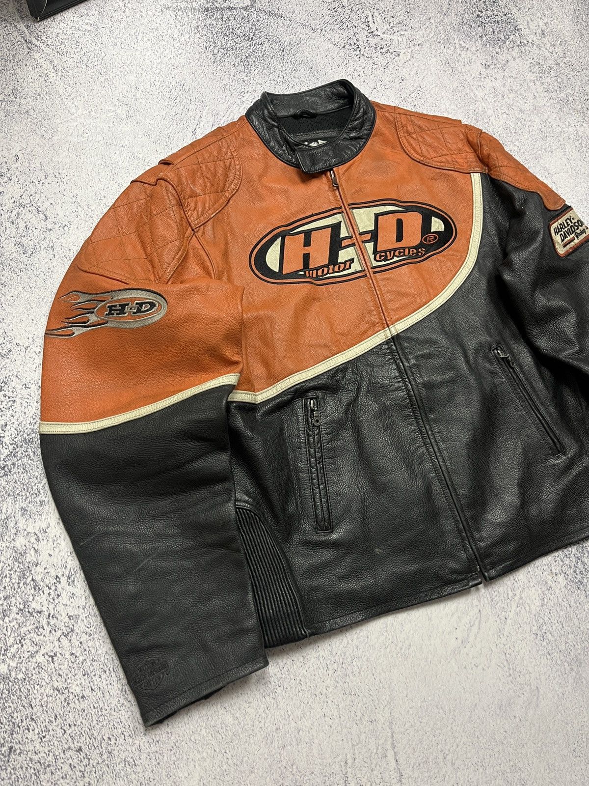 Harley Davidson Vintage Harley Davidson Leather Jacket USA Rare Logo Orange Size US L / EU 52-54 / 3 - 5 Thumbnail