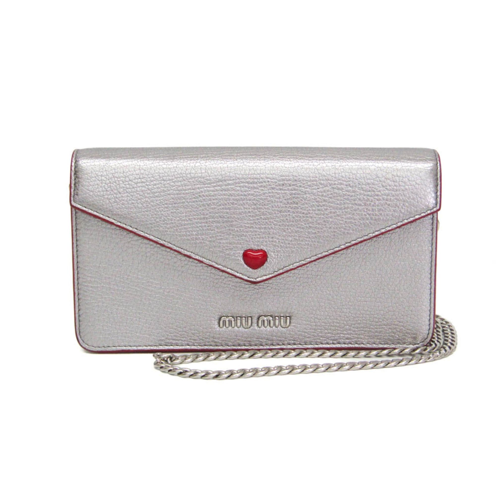 Miu Miu Miu Miu MADRAS LOVE 5DH044 Women's Leather Clutch Bag,Shoulder Bag Silver,Red Color Size ONE SIZE - 1 Thumbnail
