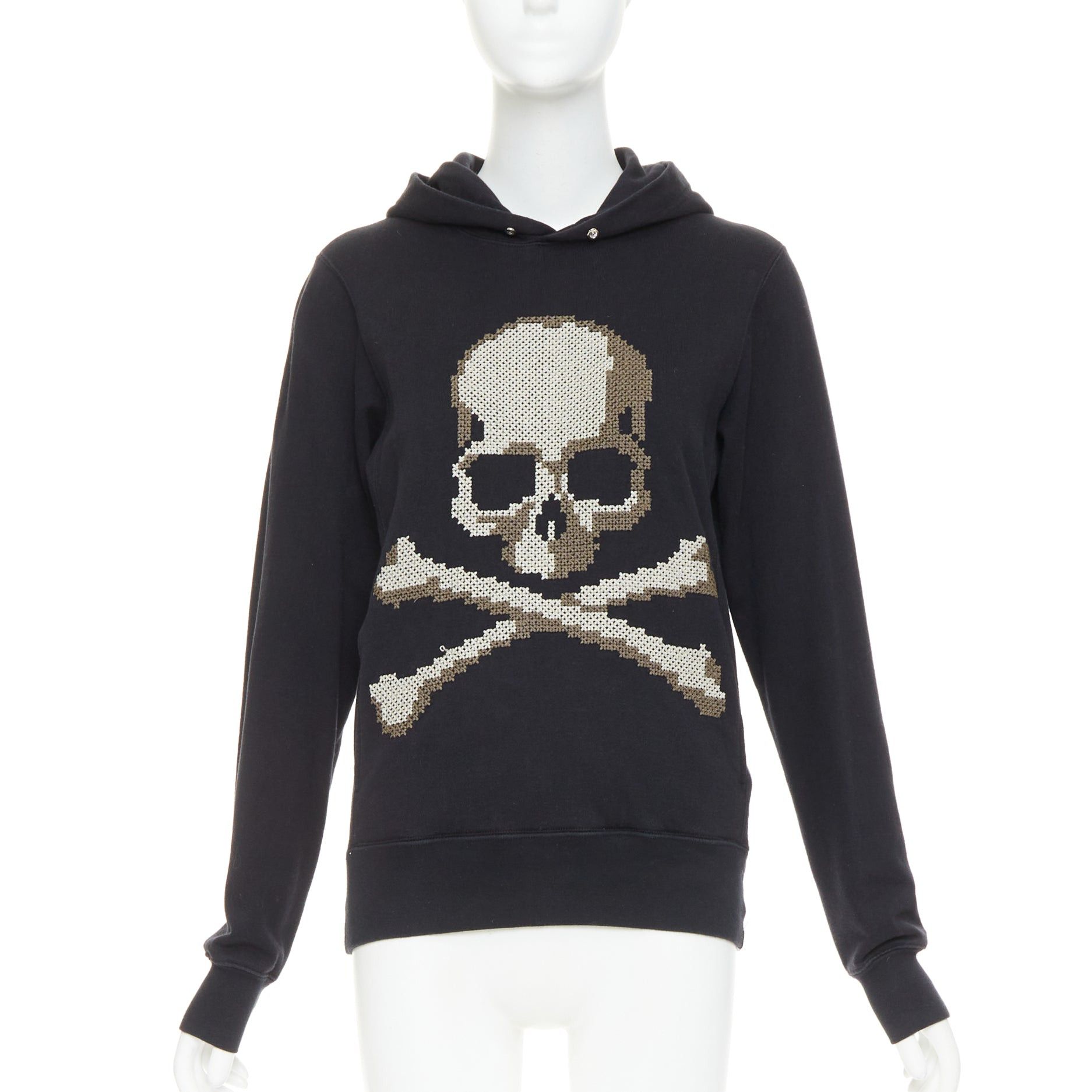 Mastermind Japan MASTERMIND JAPAN black cotton beige needlepoint embroidered skull hoodie JP3 L Size M / US 6-8 / IT 42-44 - 1 Thumbnail