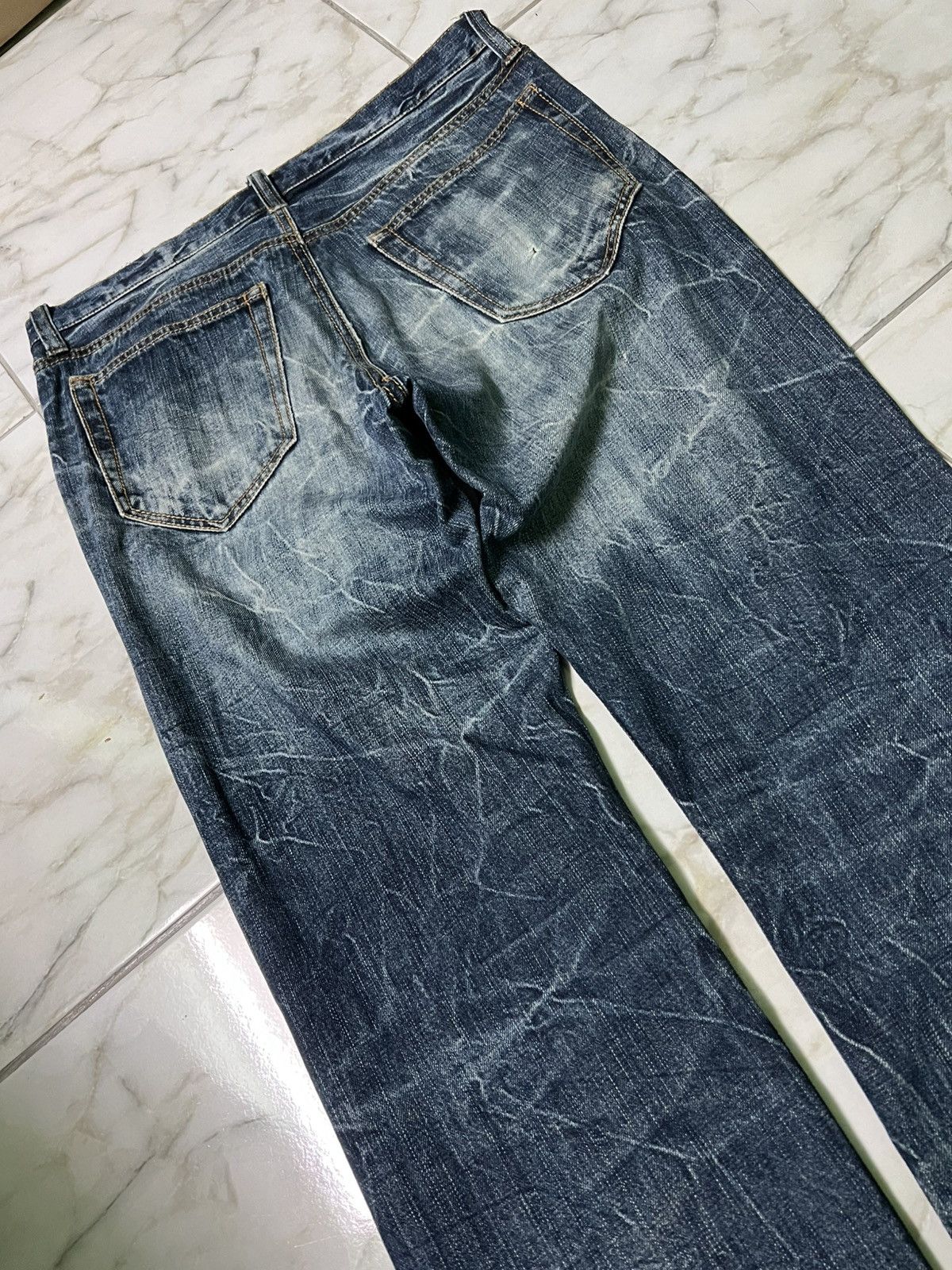 14th Addiction × If Six Was Nine × Japanese Brand 💥Baggy💥Vintage Guitar Pick Washed Distress Clawmark Jean Size US 33 - 12 Thumbnail