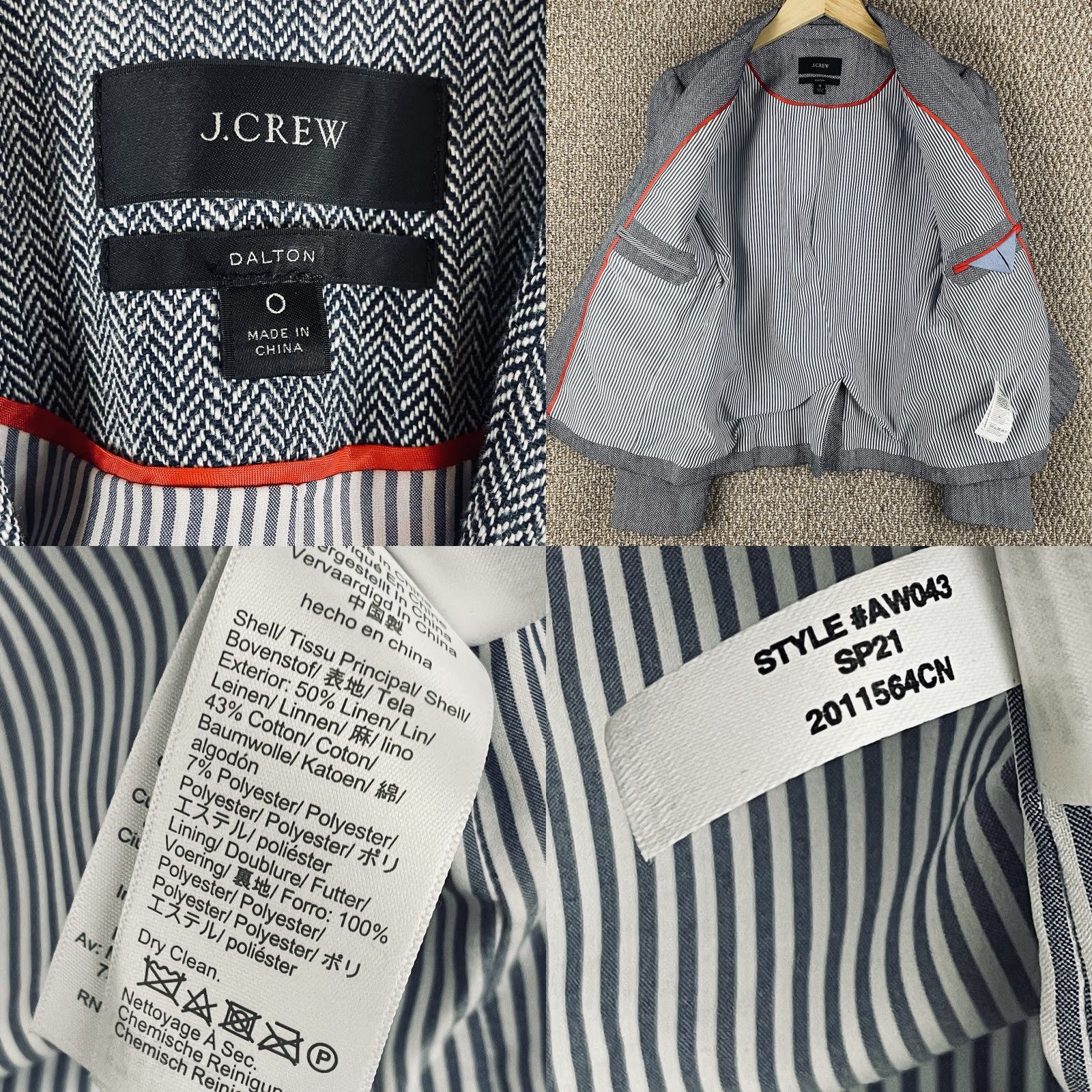 J.Crew J.CREW Dalton Blazer Womens 0 Herringbone Linen Blend Blue Button Jacket Regular Pockets Lined Short Sleeve Navy/Blue (Office, Workwear) Womens Size XS / US 0-2 / IT 36-38 - 8 Thumbnail