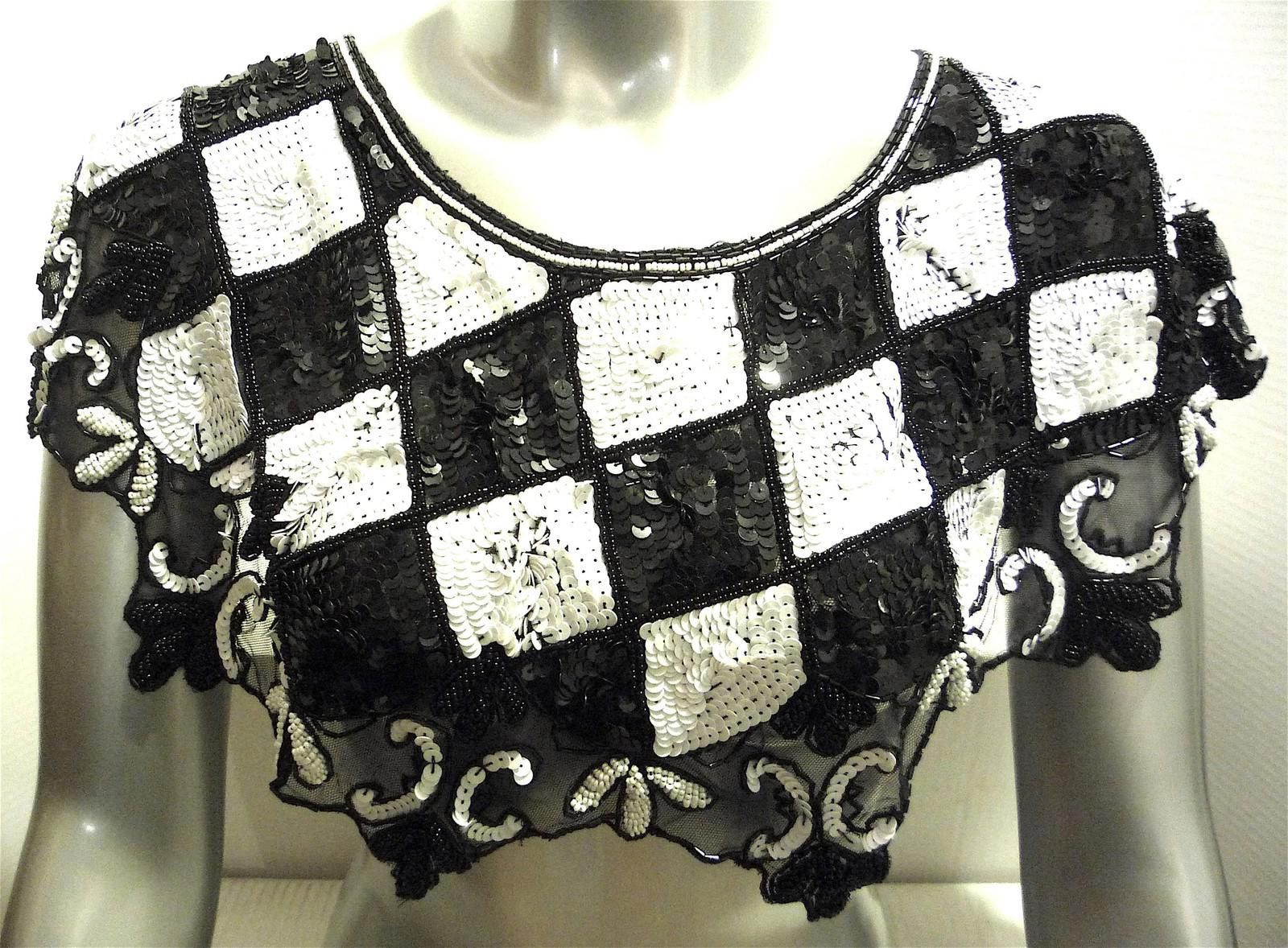 Designer Sequin Shawl Black/White Checkered Size ONE SIZE - 1 Preview