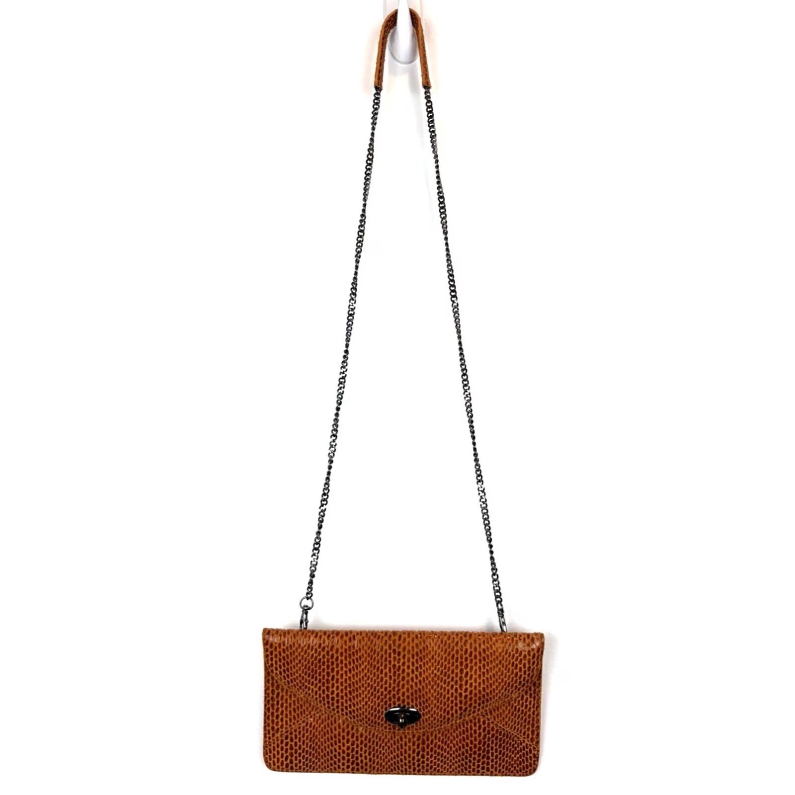 Vintage Sorial Crossbody Bag Purse Leather Snake Print Orange Envelope Chain Handle Shoulder Bag Women Large Size ONE SIZE - 3 Thumbnail