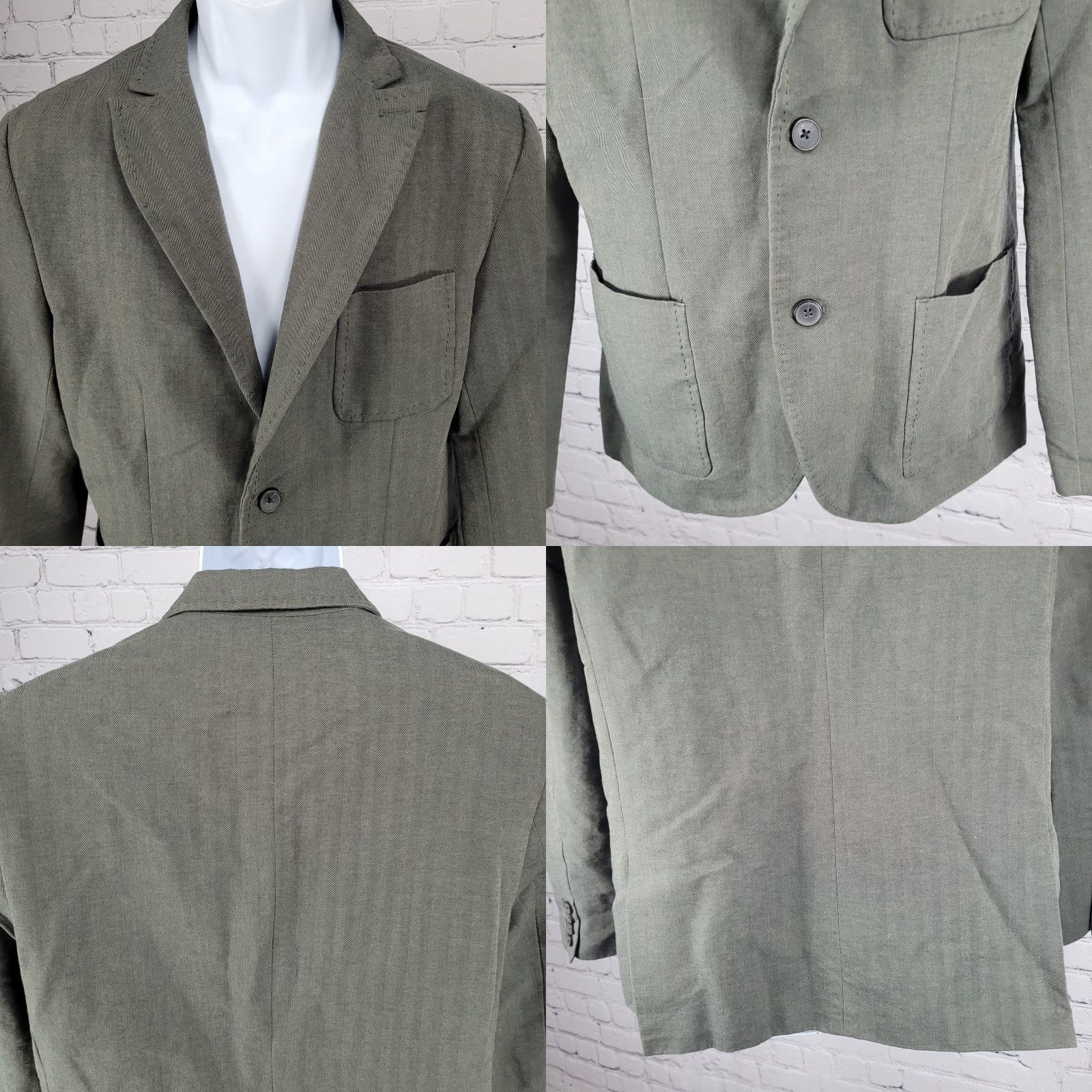 Vintage Structure Green Slim Fit 2 Button Peak Blazer Sport Coat Medium M Size 40R - 8 Thumbnail