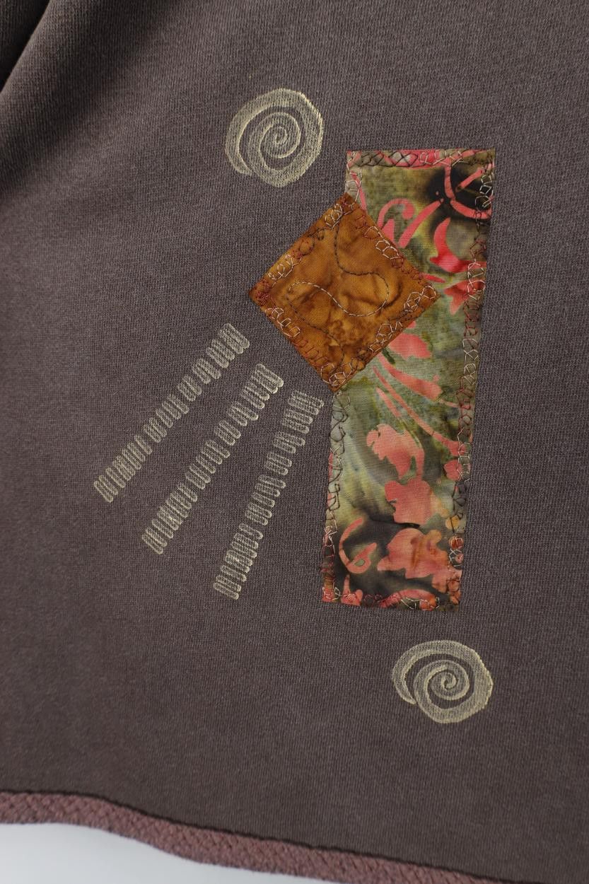 Vintage Vintage 90s Streetwear Patchwork Beaded Stonewash Sweatshirt Size XL / US 12-14 / IT 48-50 - 10 Thumbnail