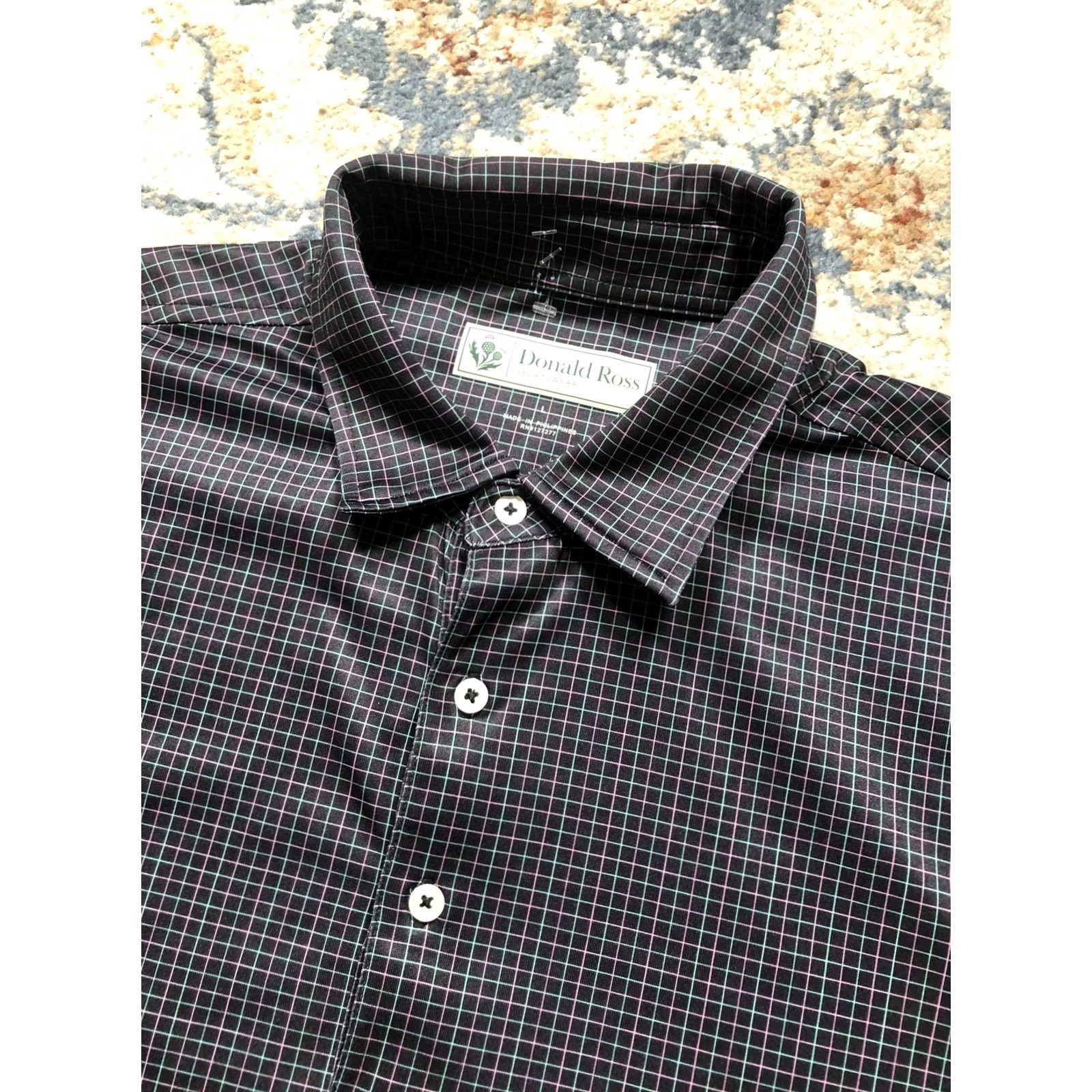 Vintage Donald Ross Polo Shirt Mens L Black Check Golf Performance Short Sleeve Size US L / EU 52-54 / 3 - 7 Thumbnail