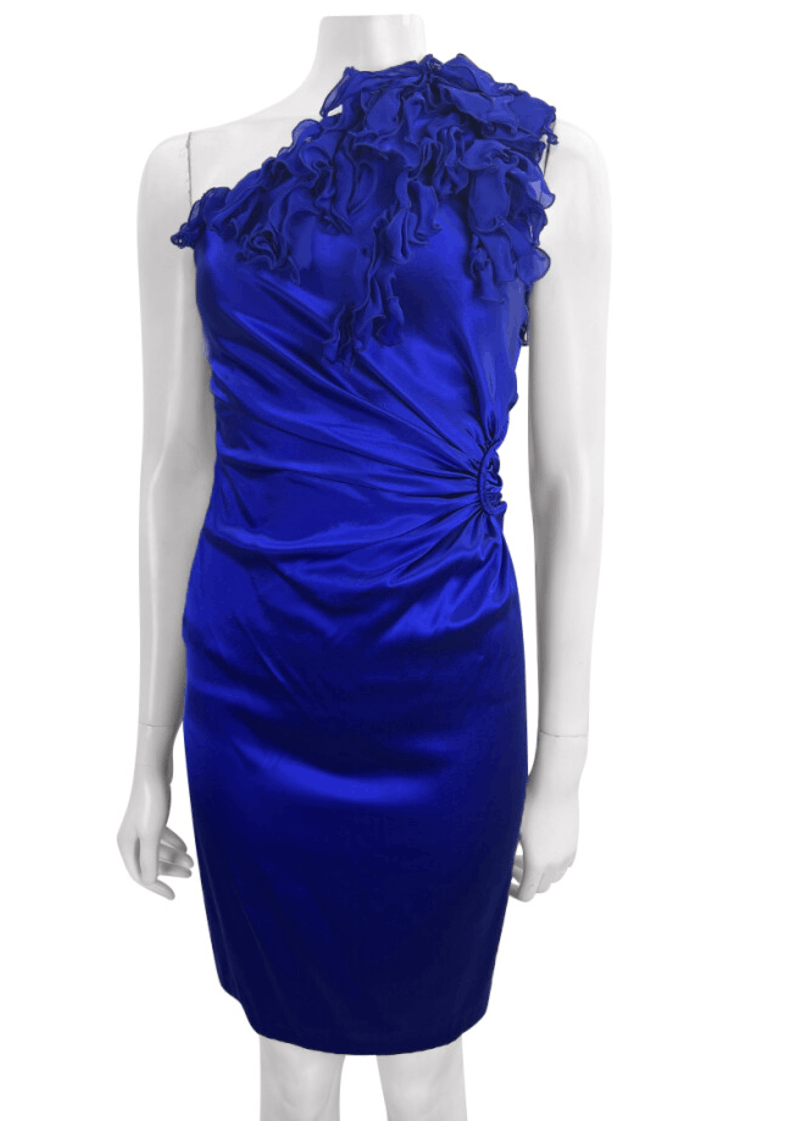 Roberto Cavalli Roberto Cavalli Blue Silk Vintage One Shoulder Dress (S) Size S / US 4 / IT 40 - 2 Thumbnail