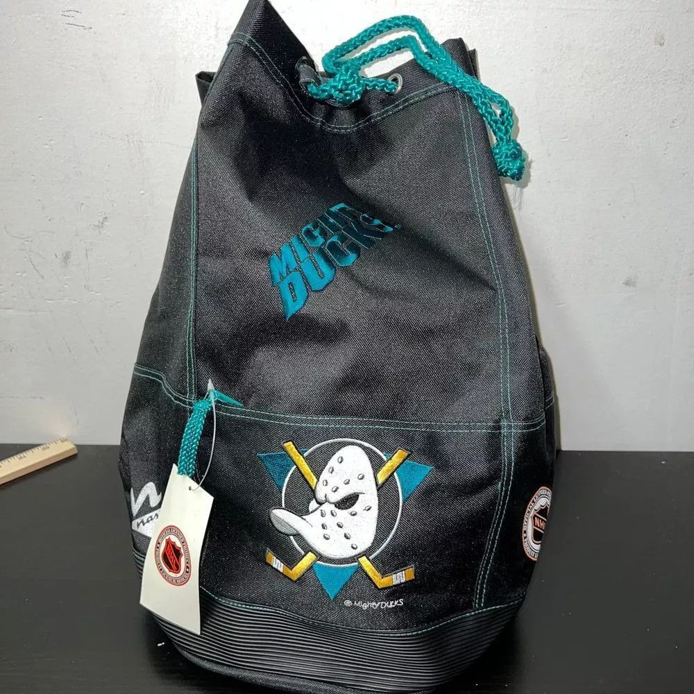 Vintage Mighty Ducks Backpack Bag NHL Nasco Gym Sack Heavy Duty Size ONE SIZE - 1 Thumbnail