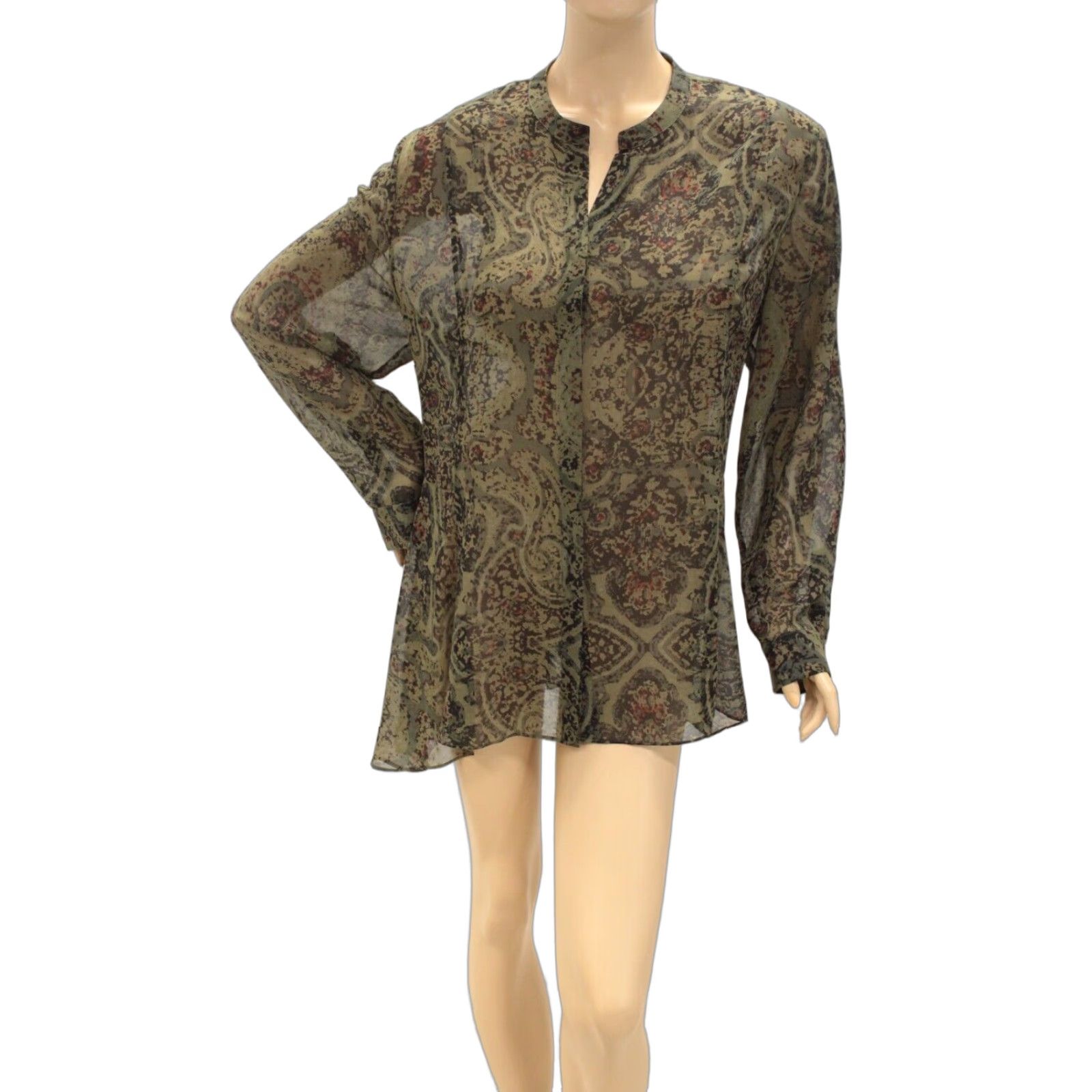 Soft Surroundings Soft Surroundings Plus Size Tunic Blouse Women's 1X Green Geometric Long Sleeve Boho Button Ruffle Casual Nature Womens Size XL / US 12-14 / IT 48-50 - 1 Thumbnail