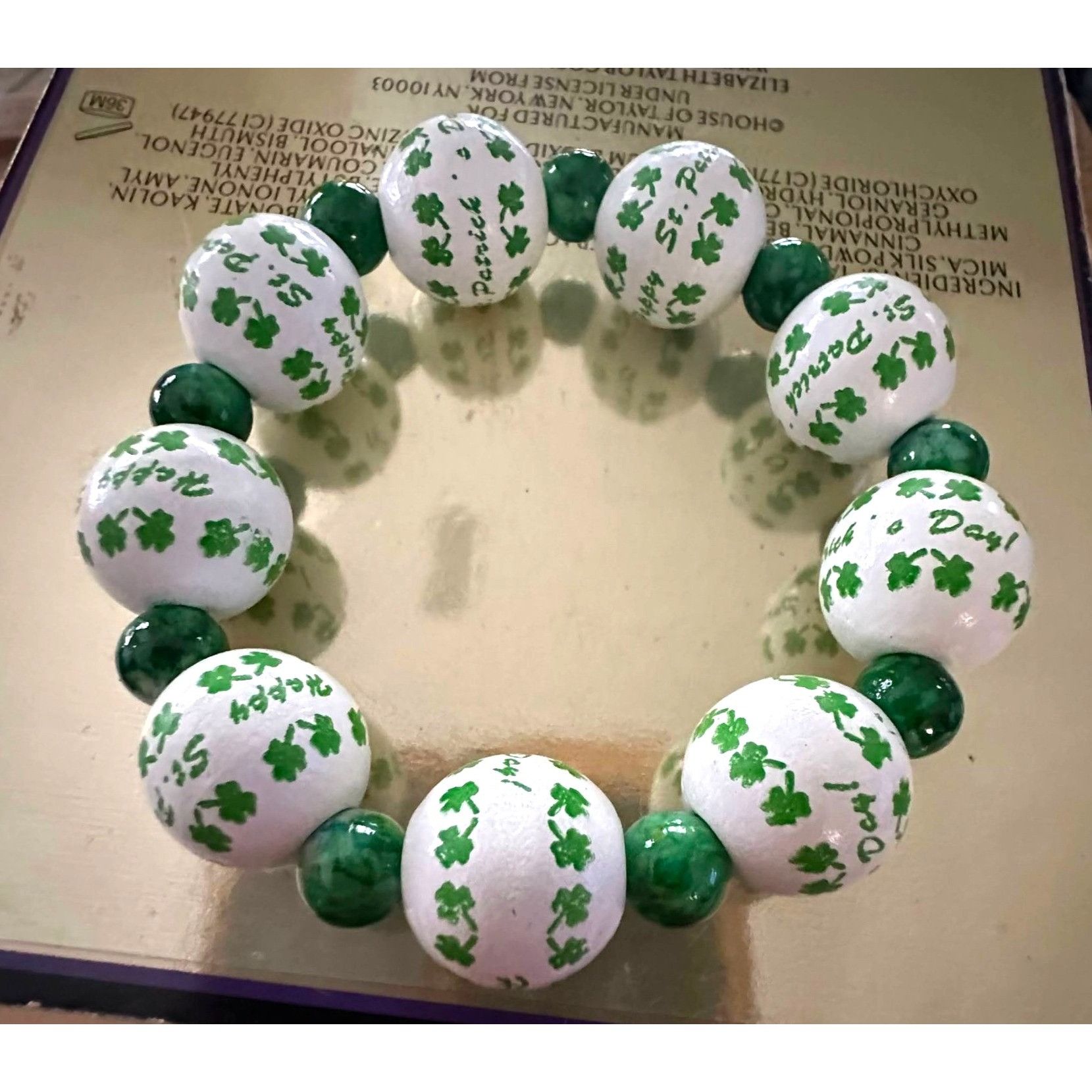 Handmade Happy St Patricks Day Shamrock Wood Beaded Stretch Bracelet Size ONE SIZE - 10 Thumbnail