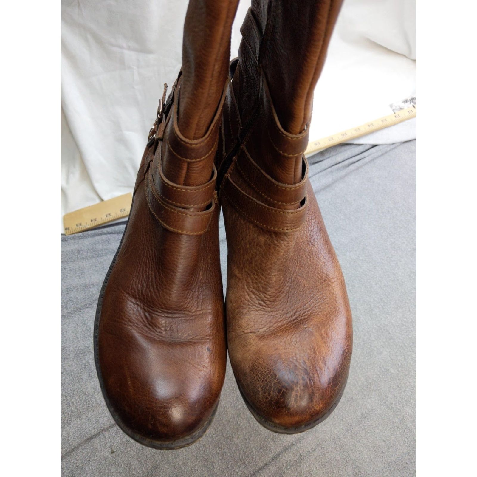 Vintage B.o.c Boots Womens Size 9 40.5 Brown Leather Knee High Biker Buckle Zip Lug Sole Size US 9 / IT 39 - 4 Thumbnail