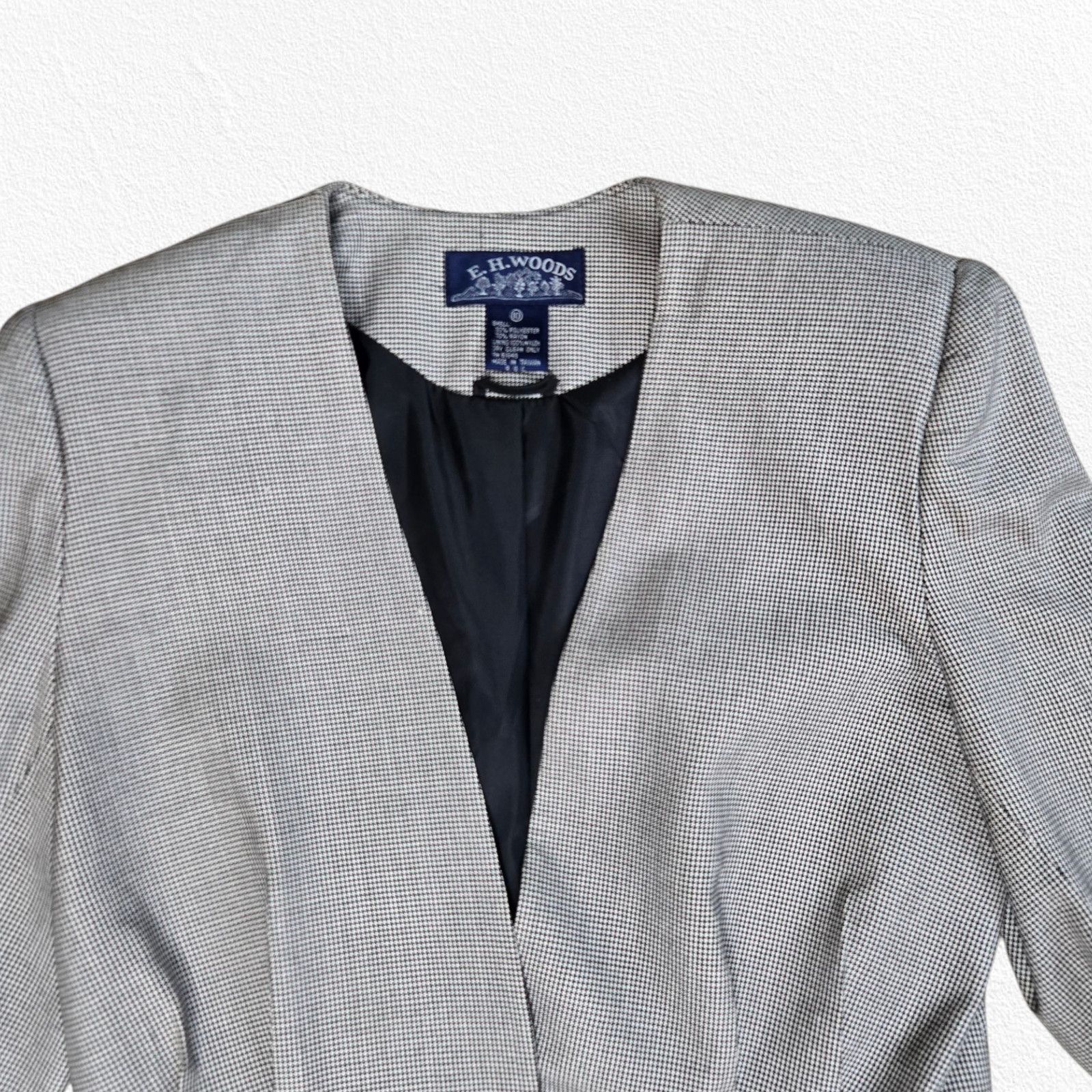Vintage Vintage Black Houndstooth Power Suit Jacket Blazer Size 10 Size L / US 10 / IT 46 - 3 Thumbnail
