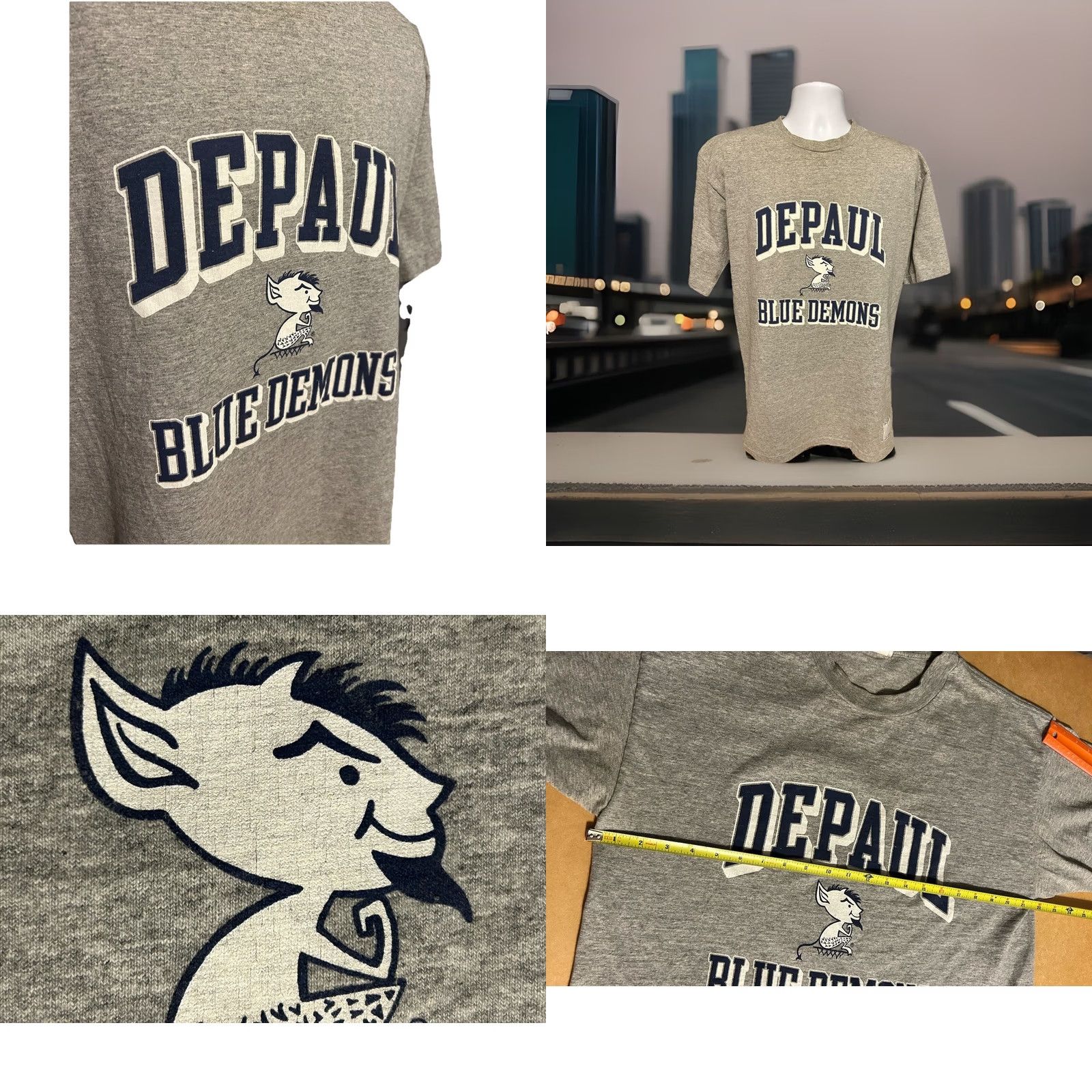 Russell Athletic VTG DePaul University Blue Demons Shirt Men XL Heather Gray Short Sleeve USA Size US XL / EU 56 / 4 - 8 Thumbnail