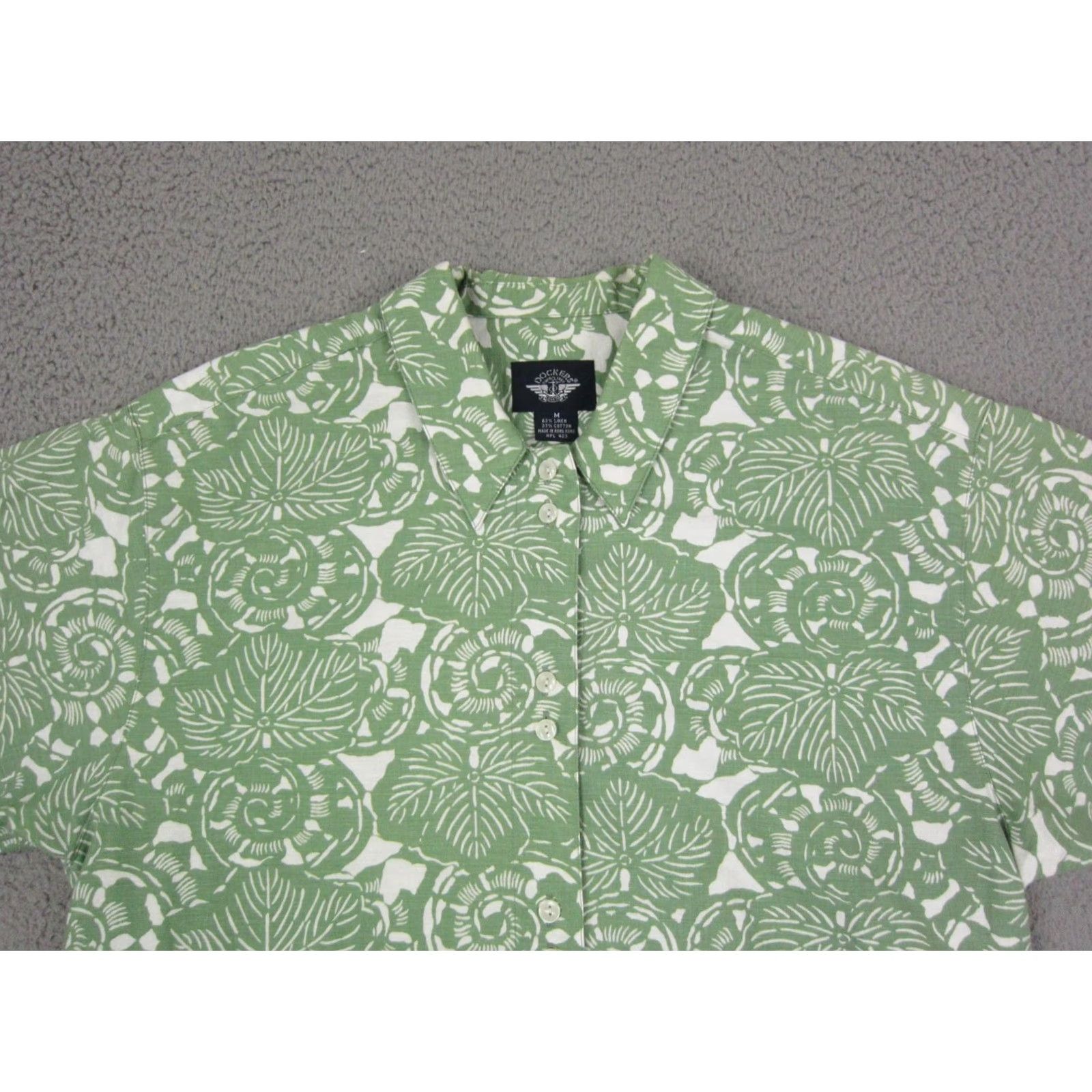 Dockers VINTAGE Dockers Shirt Mens M Green White Floral Leaf Linen Cotton 90s Button-Up Collared Short Sleeve Size US M / EU 48-50 / 2 - 2 Thumbnail