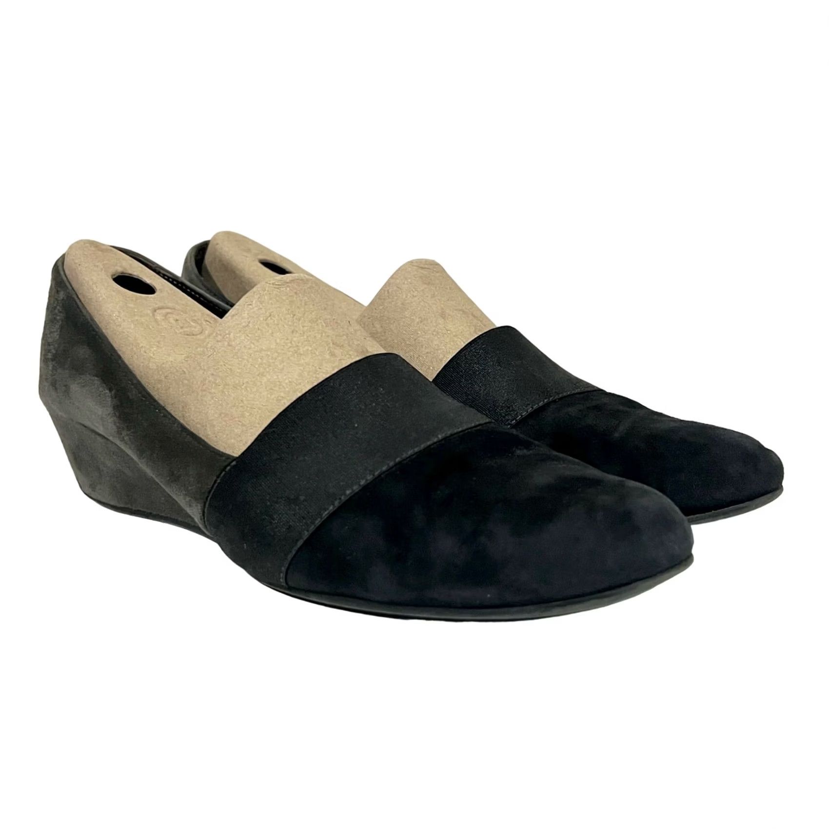 Aquatalia Aquatalia Loafers Wedge Heels Black Gray Suede Leather Slip On Women's 10 Size US 10 / IT 40 - 2 Thumbnail