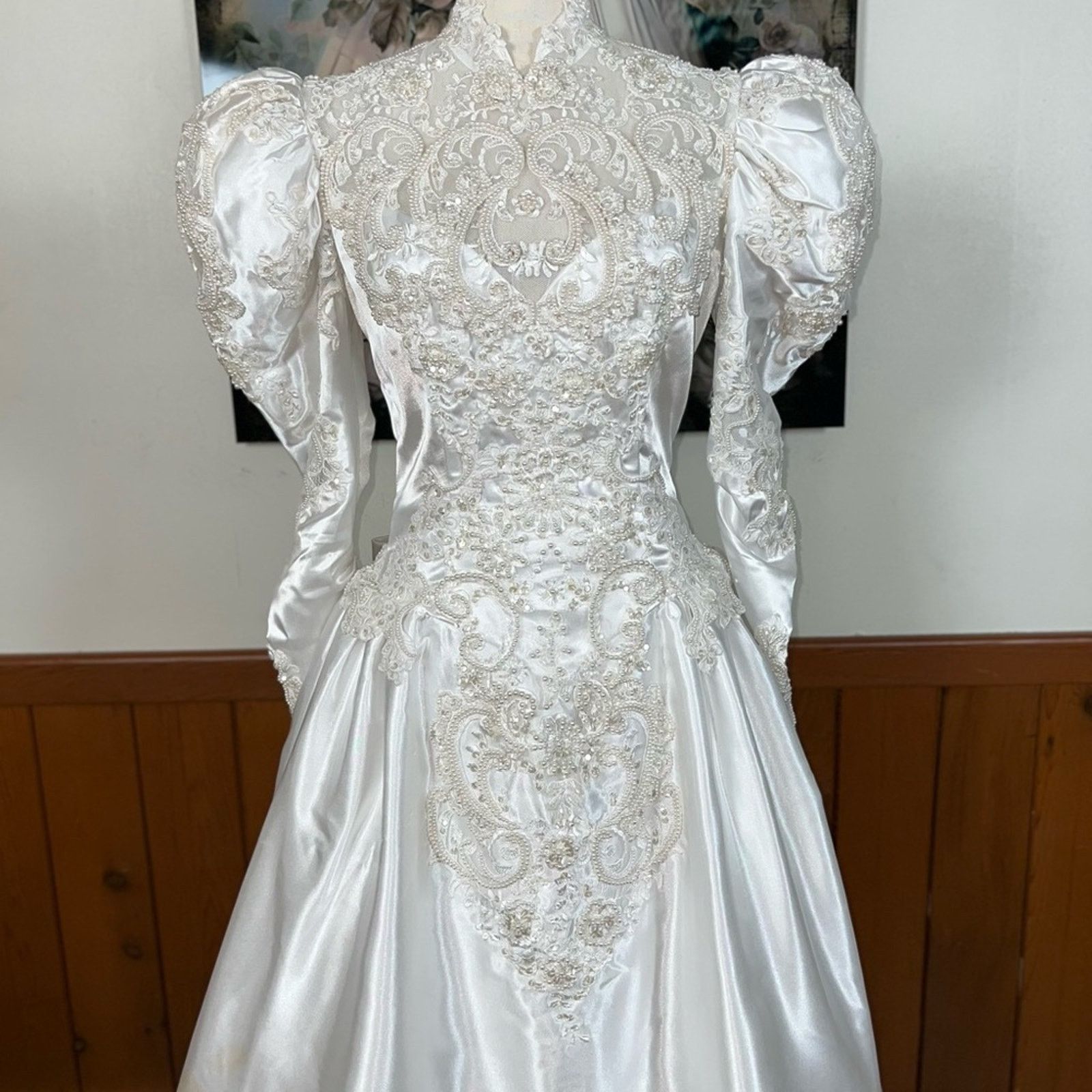 Vintage Preserved Vintage 90s Eden Bridals Cathedral Wedding Gown! Size L / US 10 / IT 46 - 5 Thumbnail
